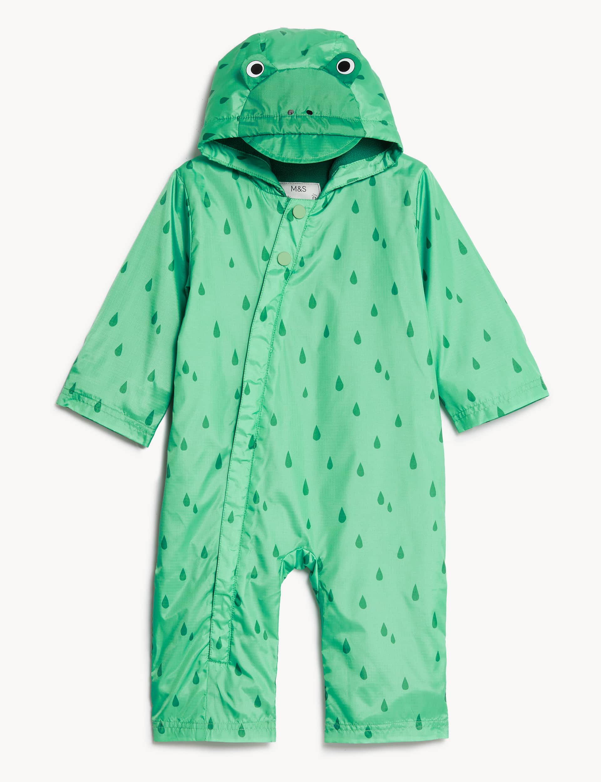 M&S Hooded Frog Puddlesuit (0-3 Yrs) - 12-18 - Green Mix, Green Mix