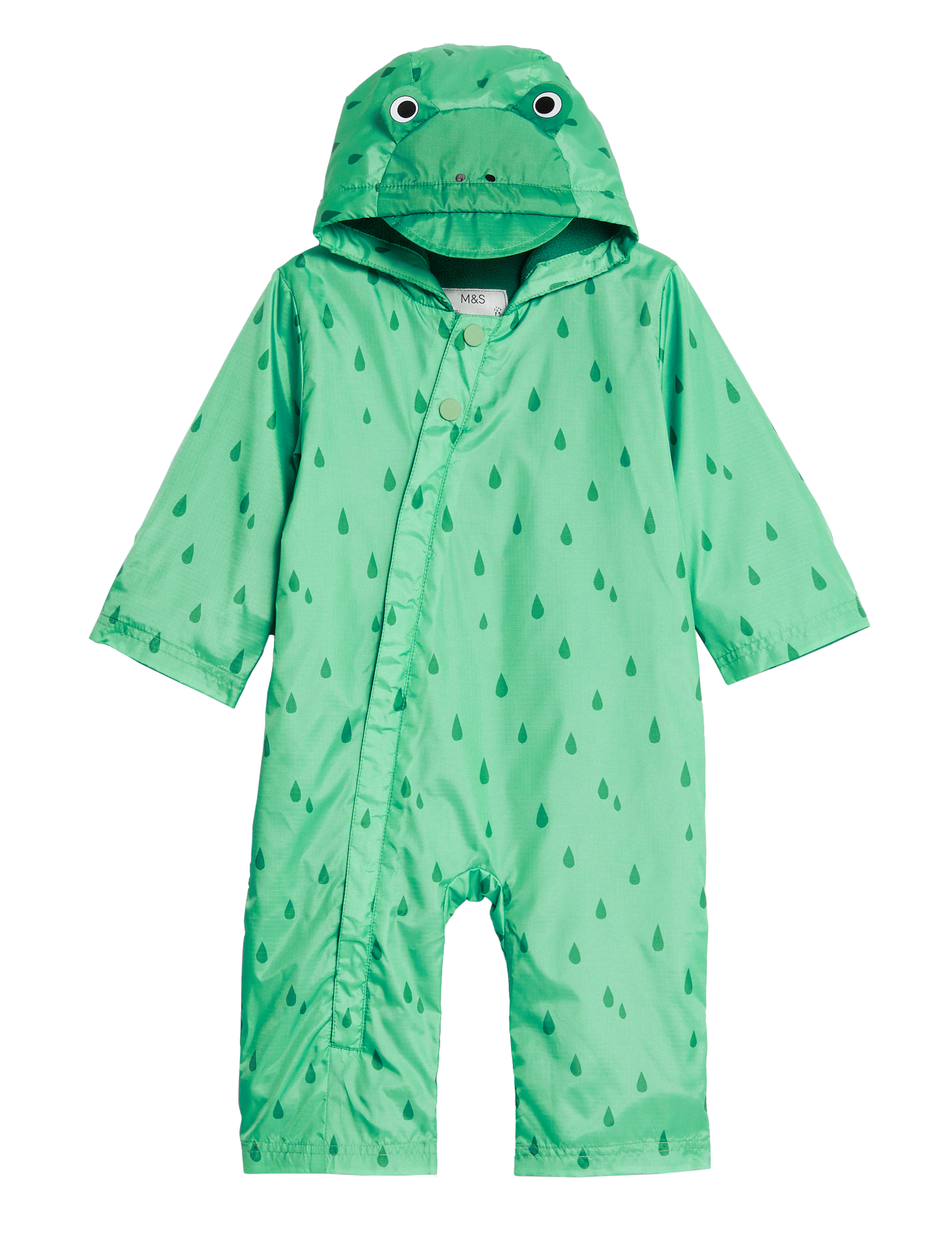 M&S Collection Hooded Frog Puddlesuit (0-3 Yrs) - 12-18 - Green Mix, Green Mix