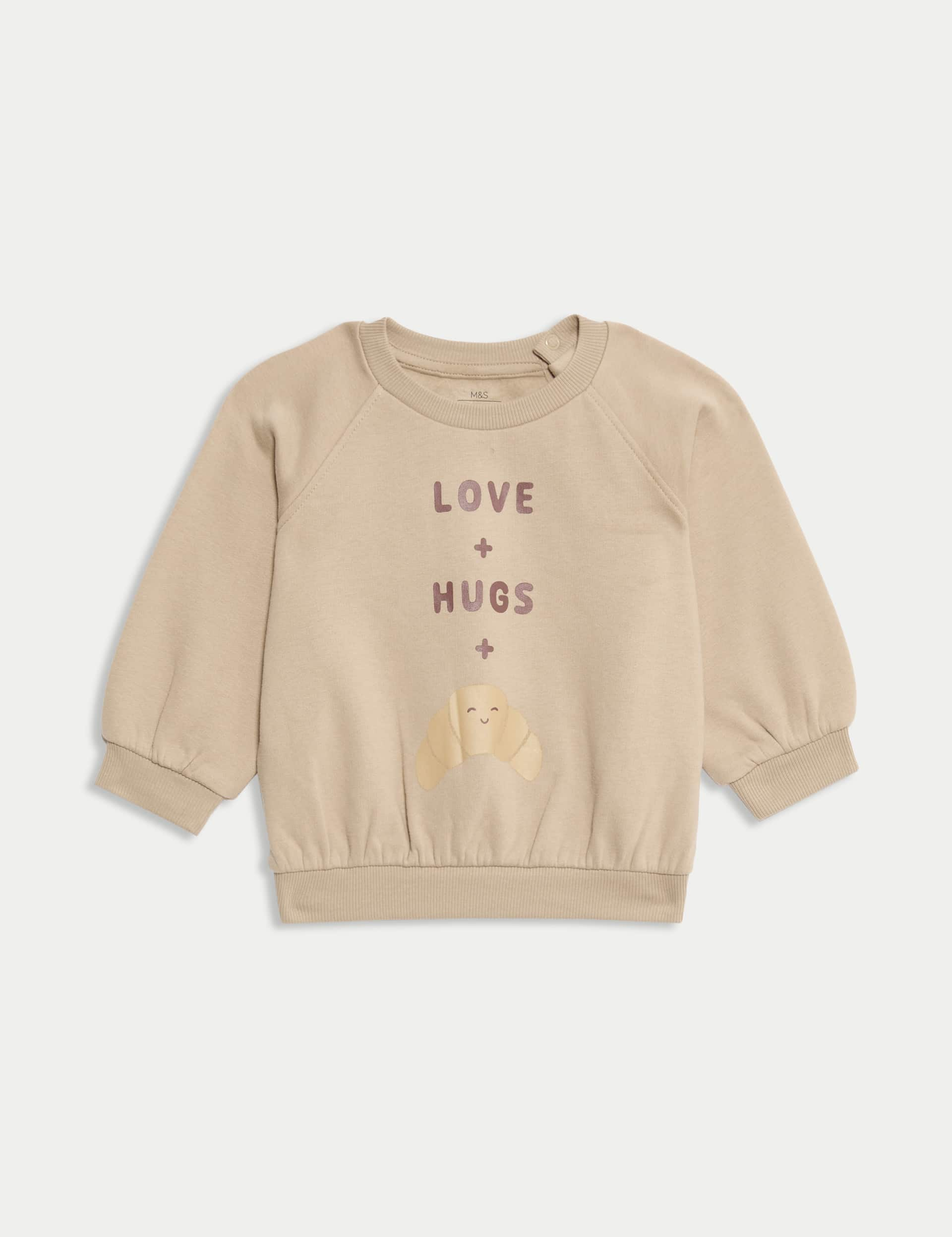 M&S Collection Girls Cotton Rich Love & Hugs Slogan Sweatshirt (0-3 Yrs) - 12-18 - Cream, Cream