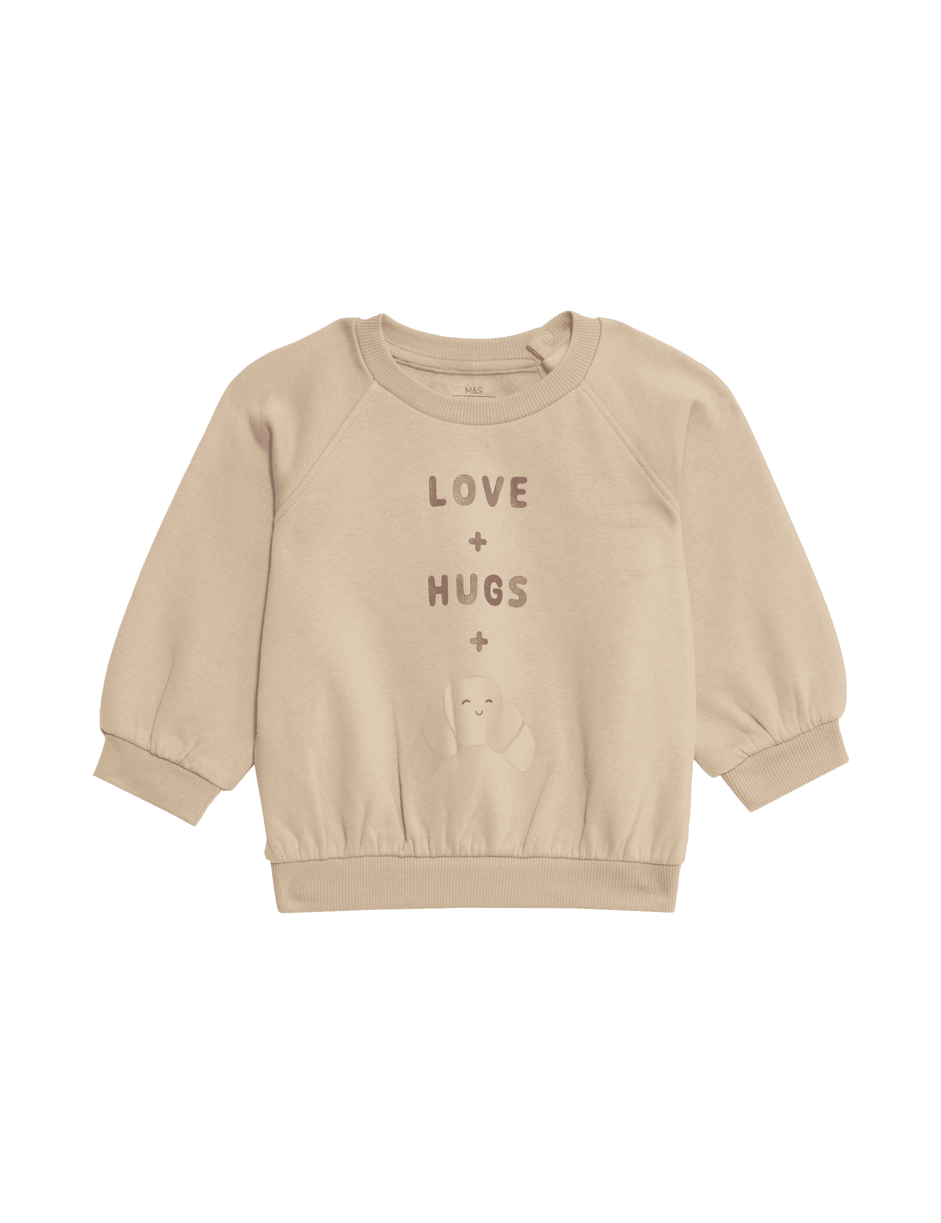 M&S Collection Girls Cotton Rich Love & Hugs Slogan Sweatshirt (0-3 Yrs) - 12-18 - Cream, Cream