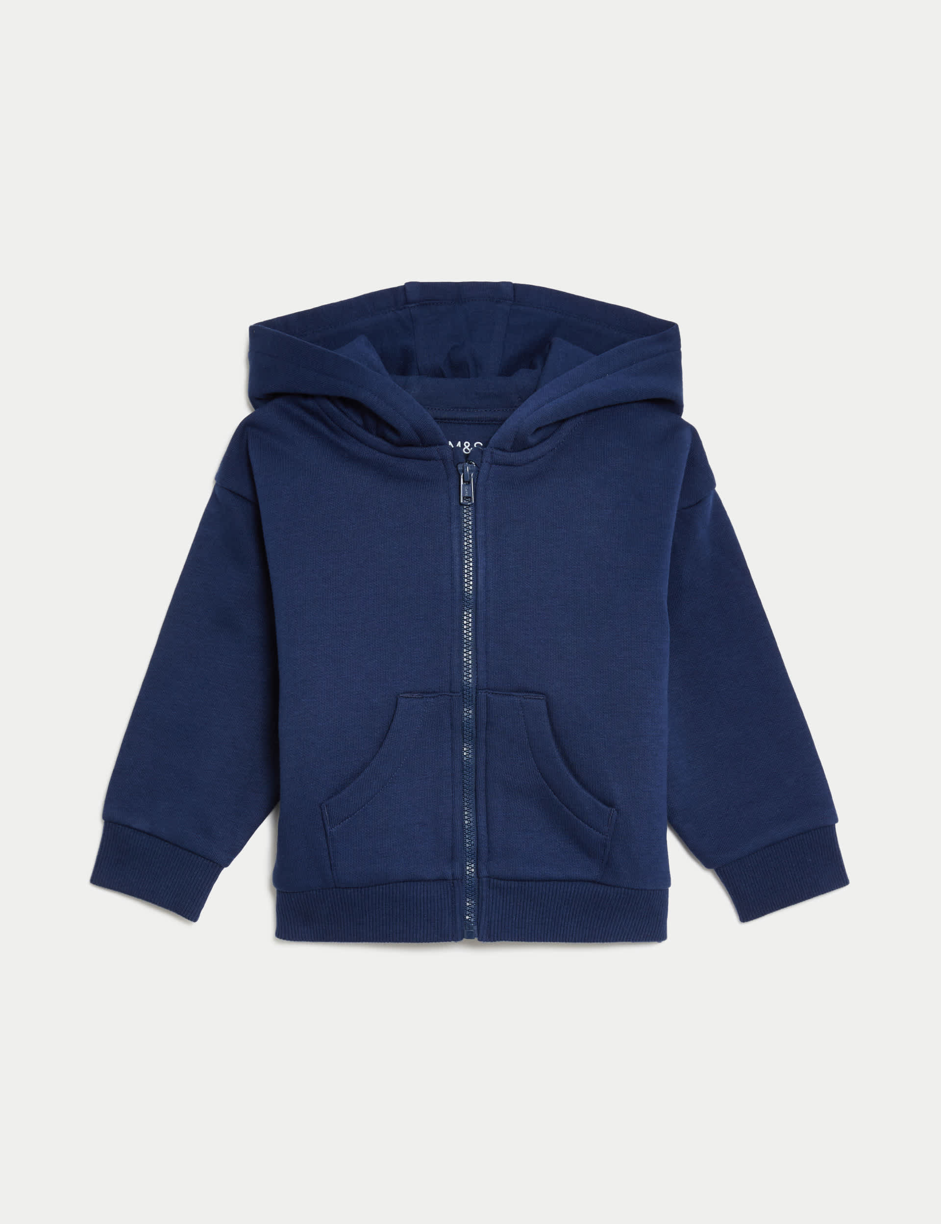 M&S Collection Cotton Rich Zip Hoodie (0-3 Yrs) - 3-6 M - Navy, Grey Marl,Navy