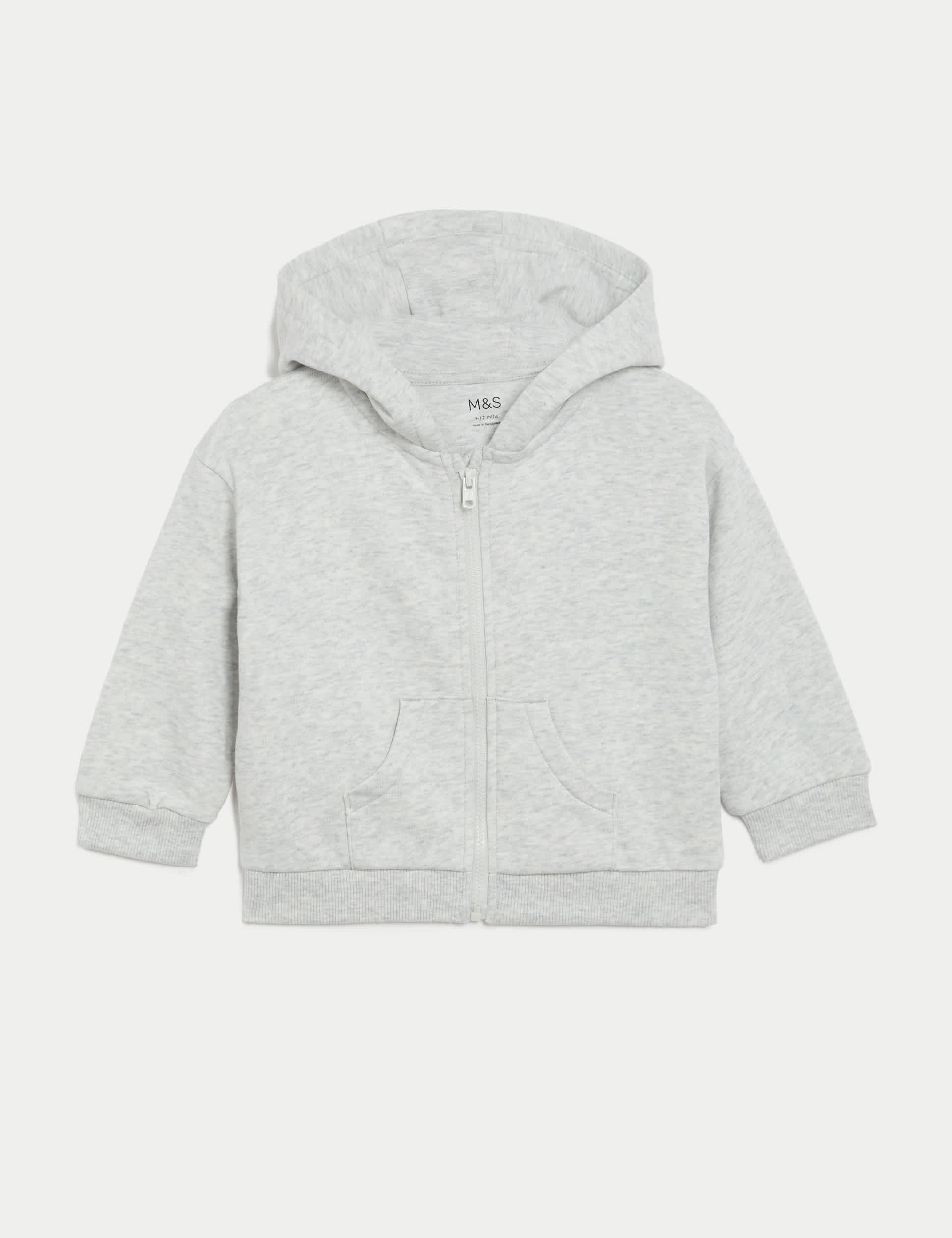 M&S Cotton Rich Zip Hoodie (0-3 Yrs) - 12-18 - Grey Marl, Dark Blue,Grey Marl,Navy