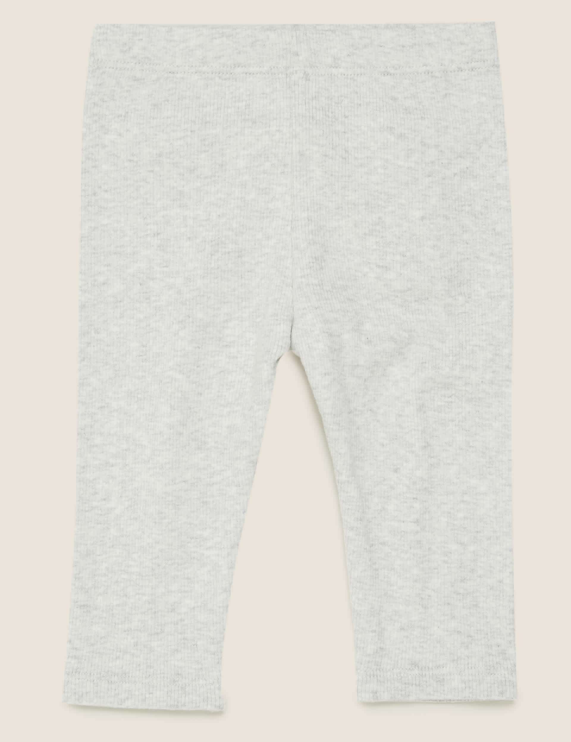 M&S Cotton Rich Ribbed Leggings (0-3 Yrs) - 12-18 - Light Grey, Light Grey