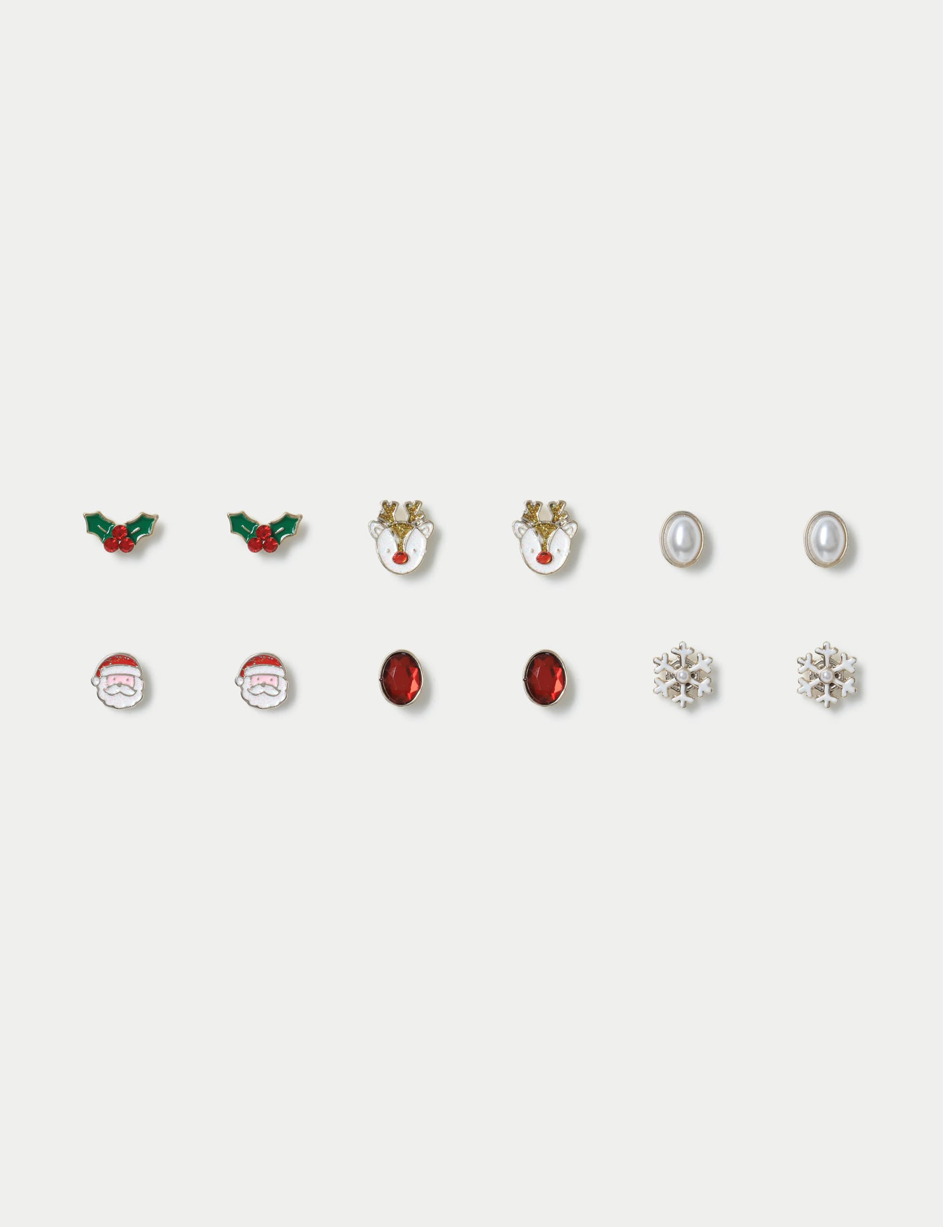 M&S Christmas 6 Pack Earrings - Multi, Multi