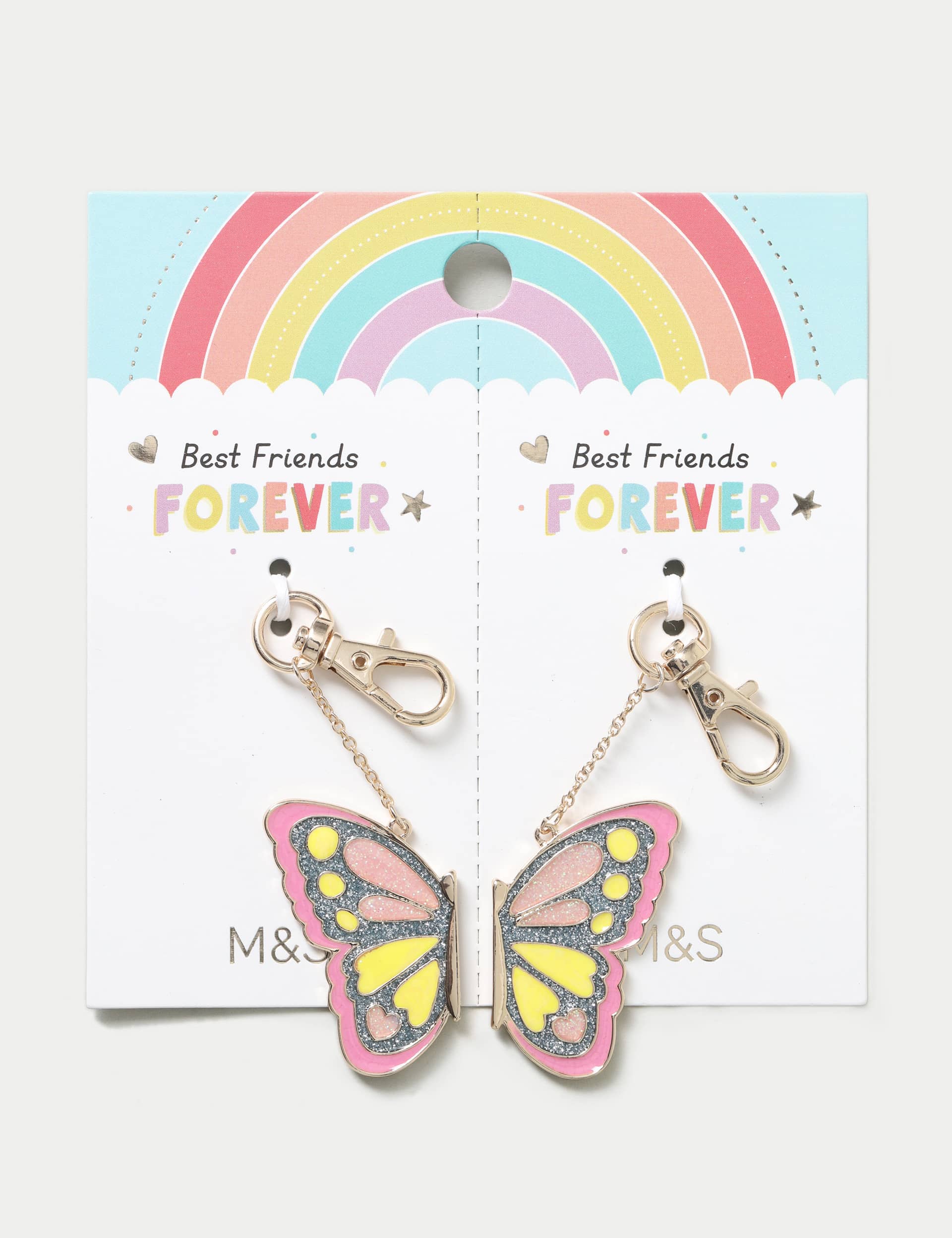 M&S Girls 2 Pack BFF Butterfly Keyring - Multi, Multi