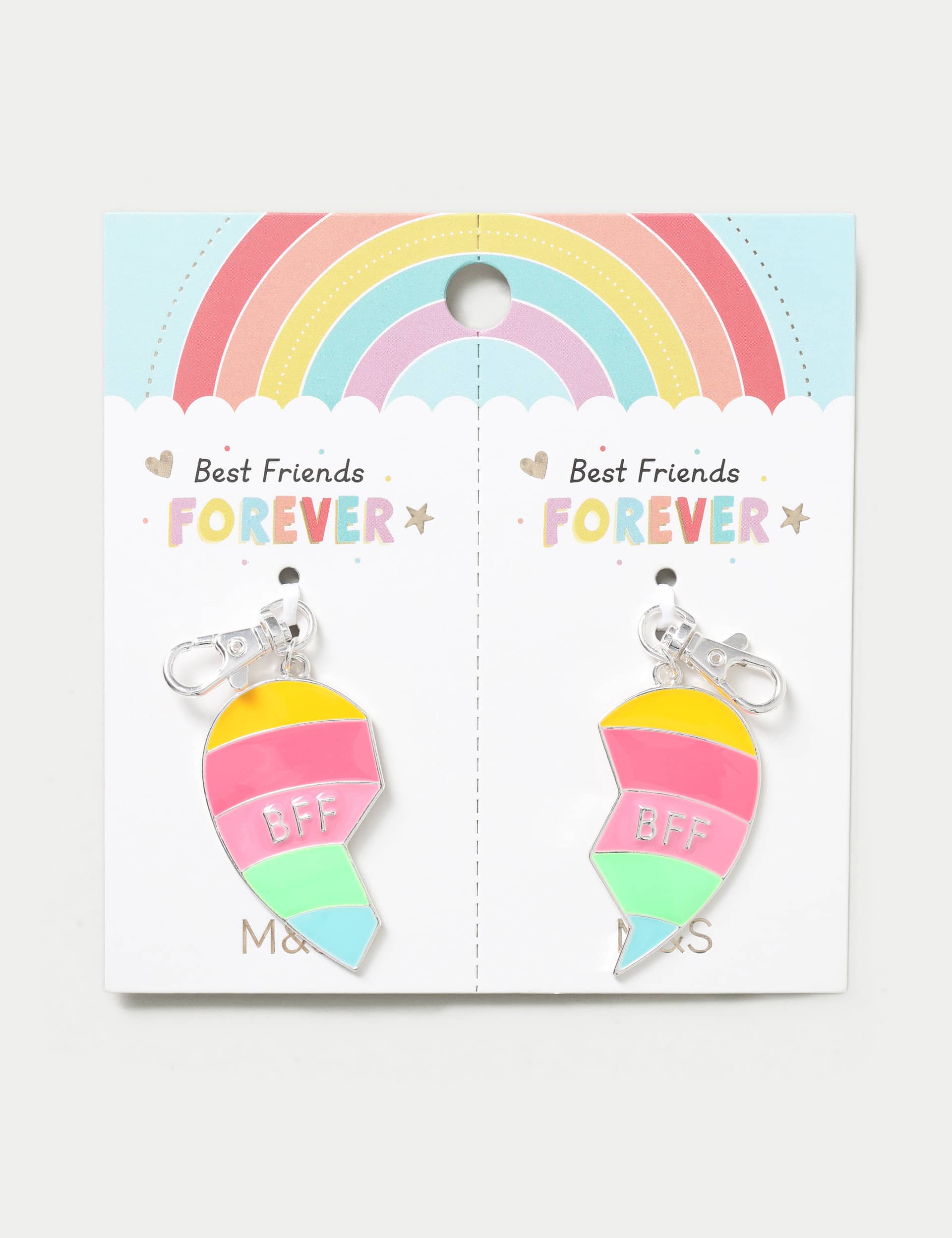 M&S Girls 2 Pack BFF Heart Keyring - Multi, Multi