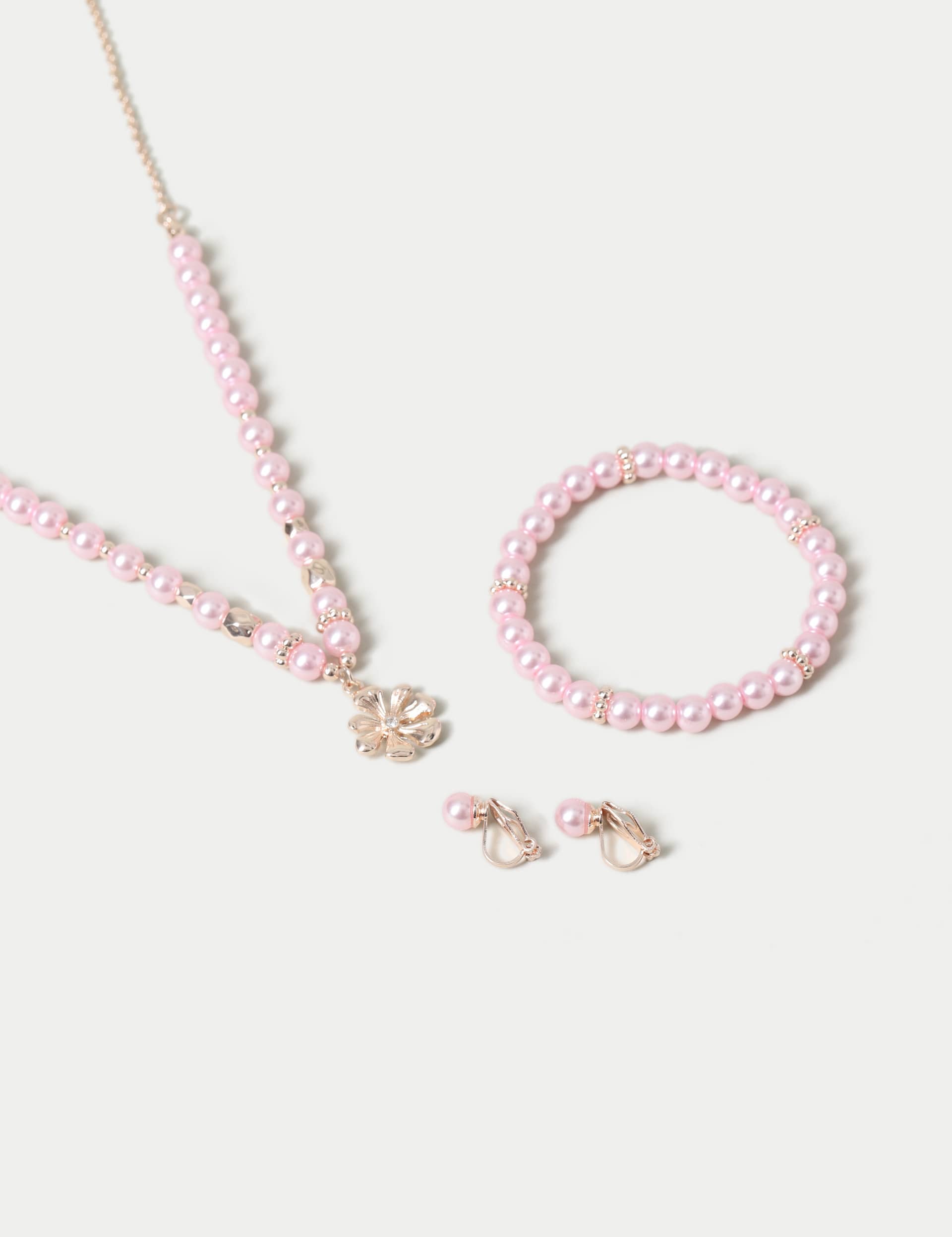 M&S Collection Girls Daisy Pink Necklace and Bracelet Set, Pink