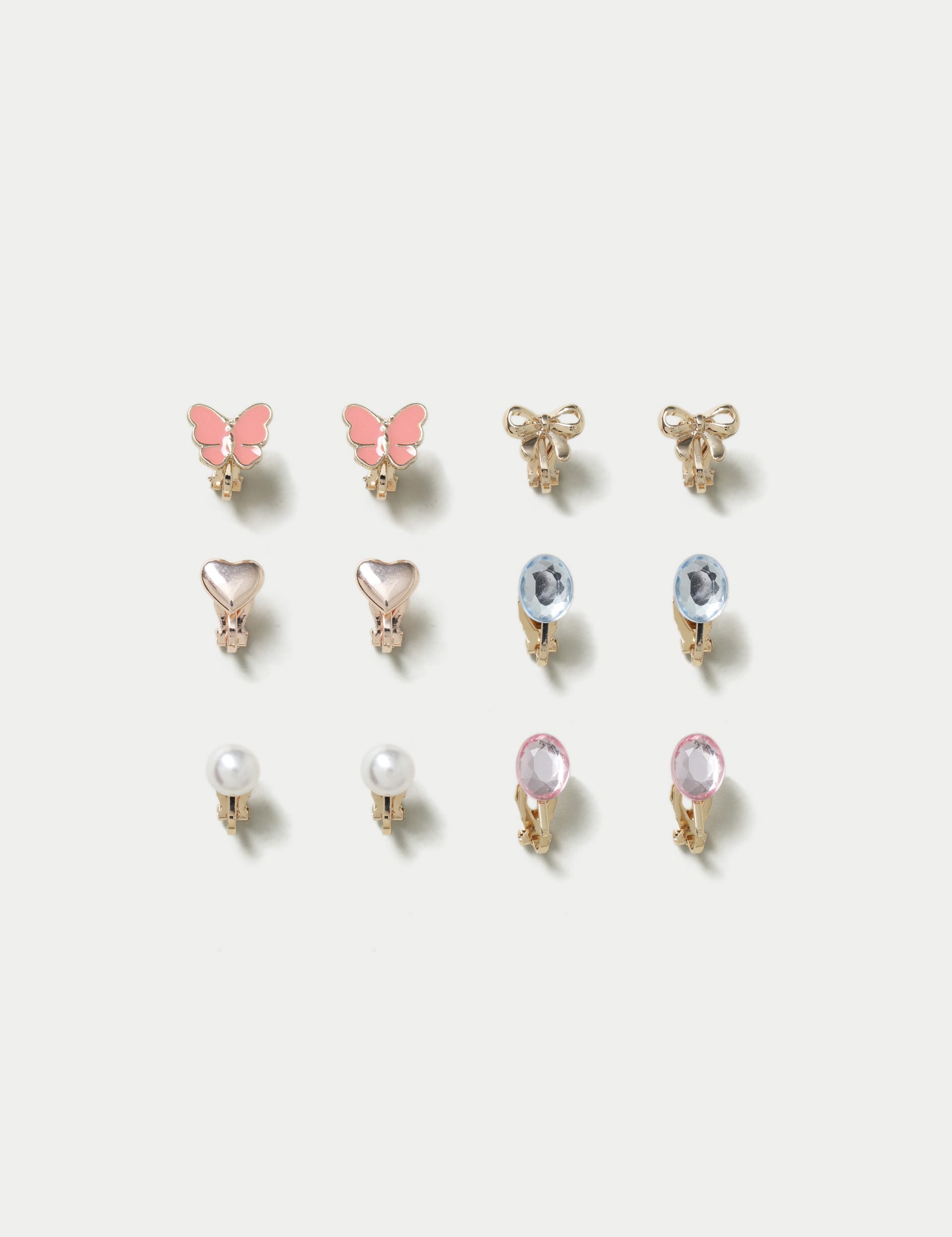 M&S Girls 6 Pack Butterfly and Bow Clip On Earrings - Multi, Multi