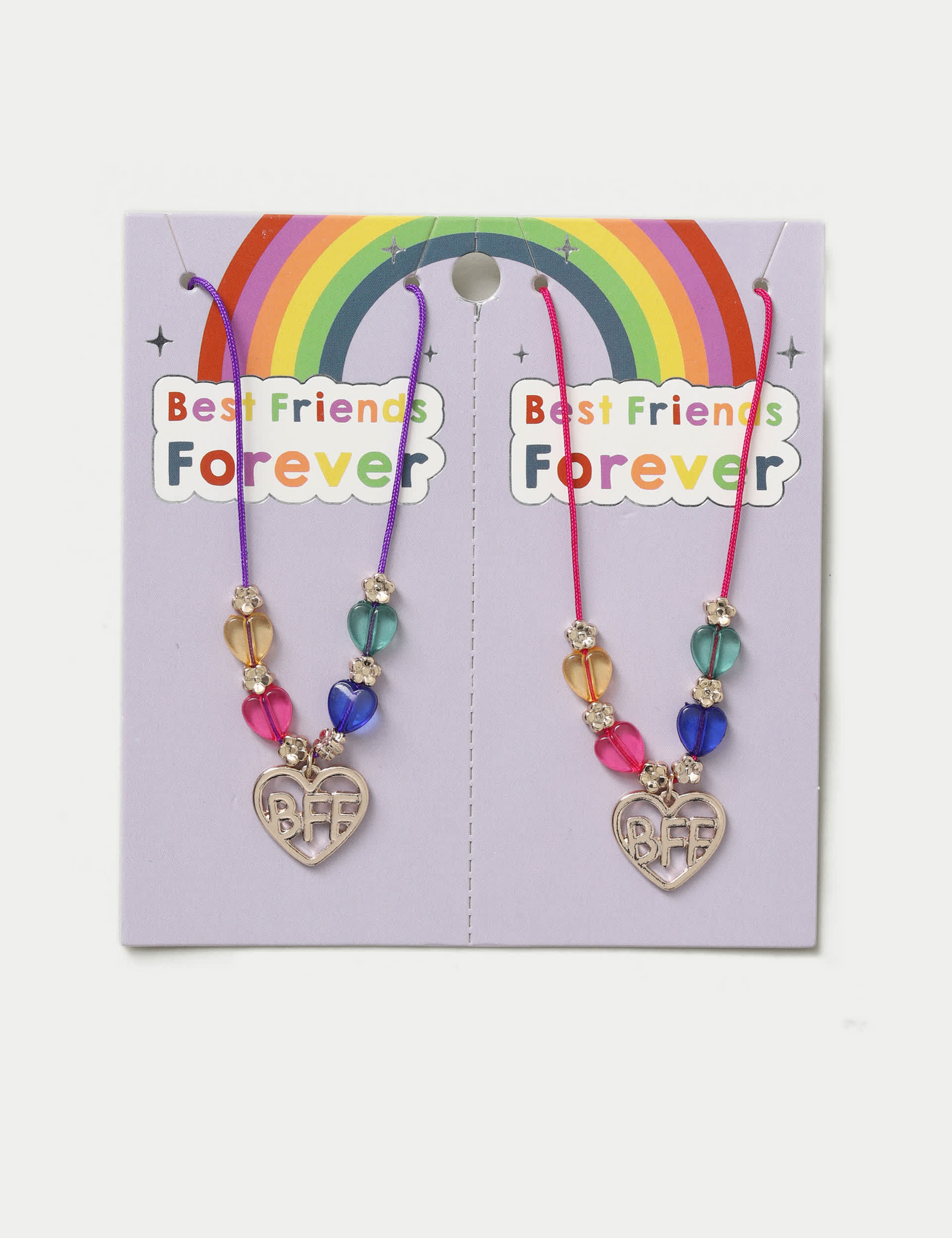 M&S Girls 2 Pack Corded BBF Heart Necklace - Multi, Multi