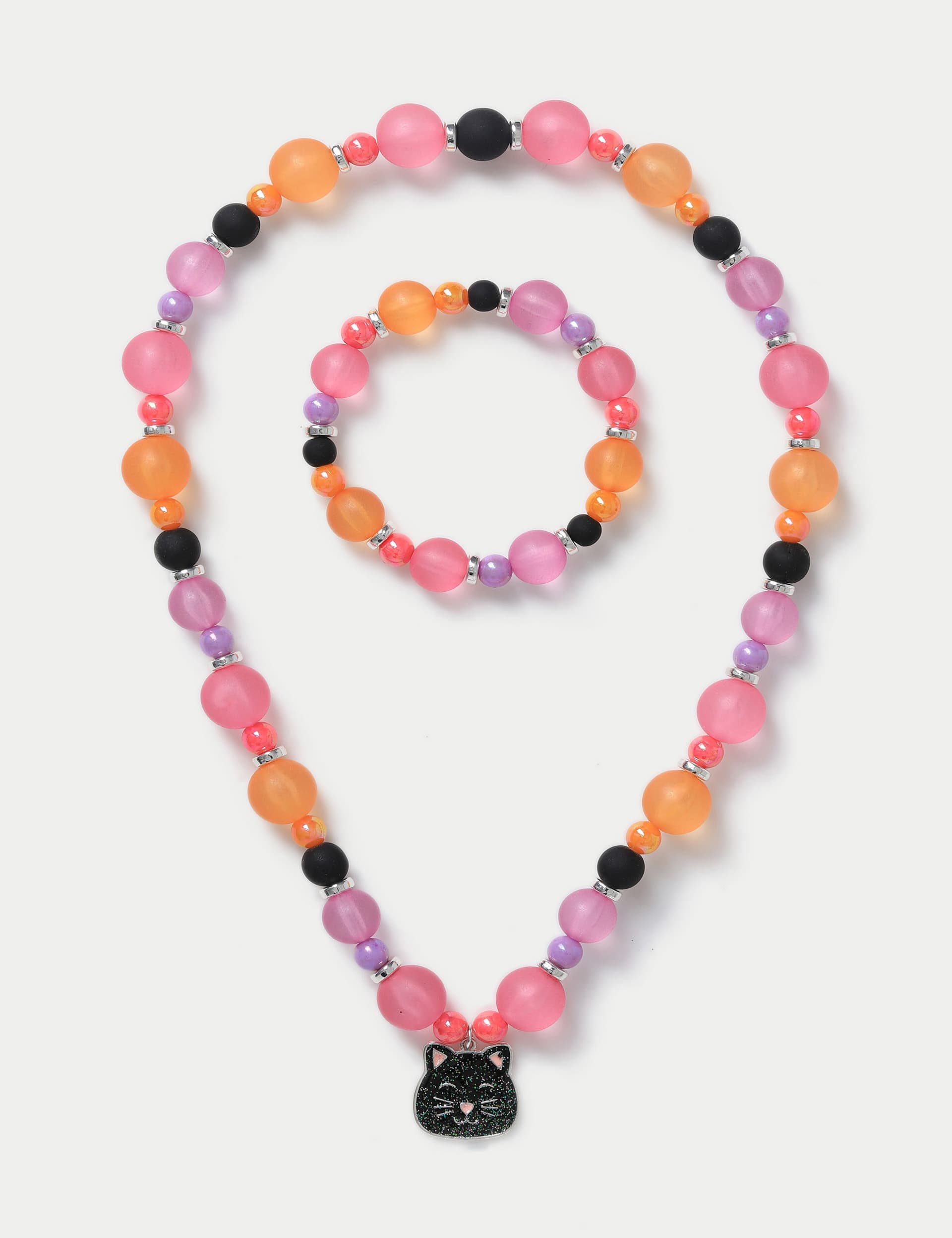 M&S Girls Halloween Heart Beaded Wristwear & Neckwear Set - Pink, Pink