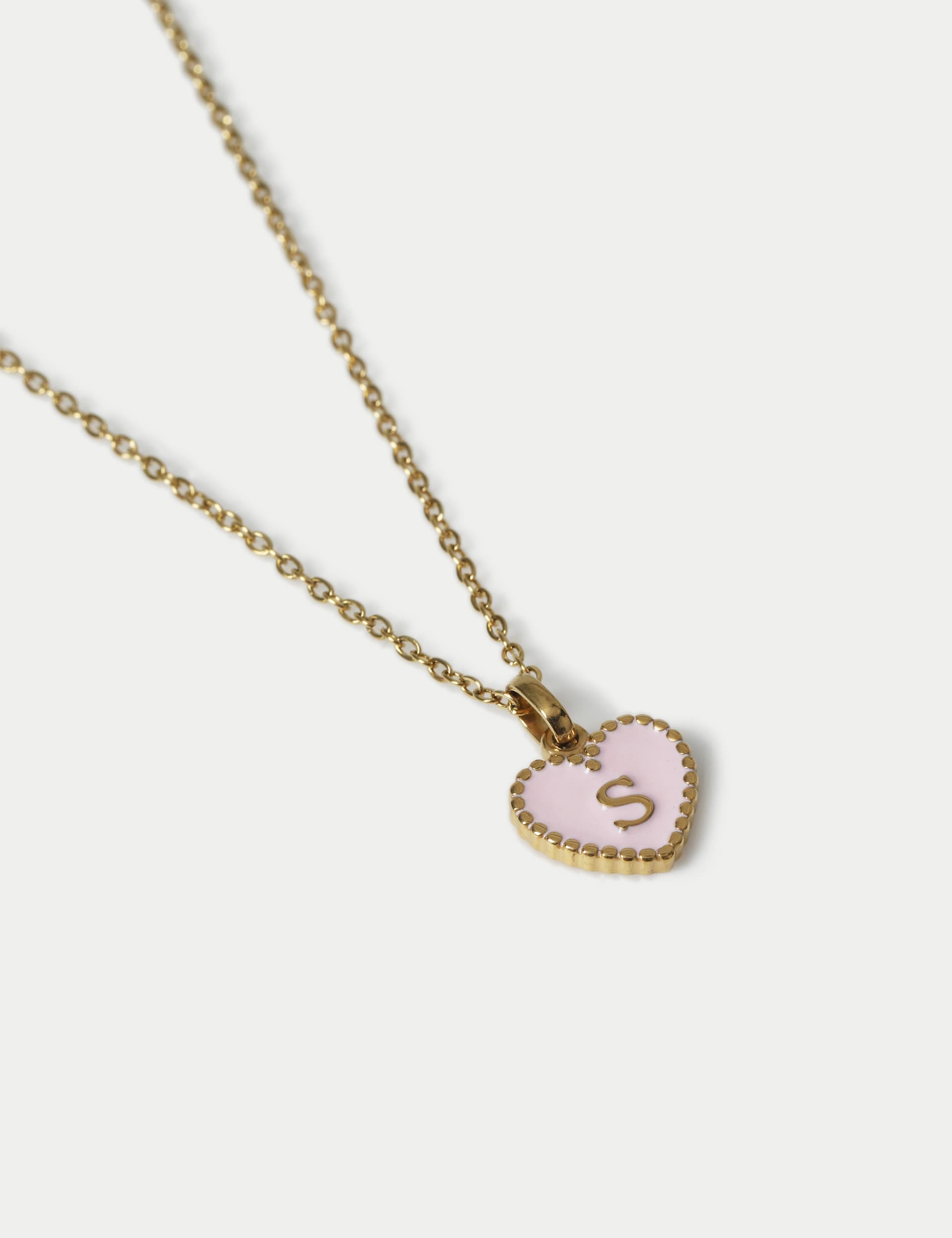 M&S Collection Girls 14ct Gold Plated Initial Heart Necklace - Pink, Pink