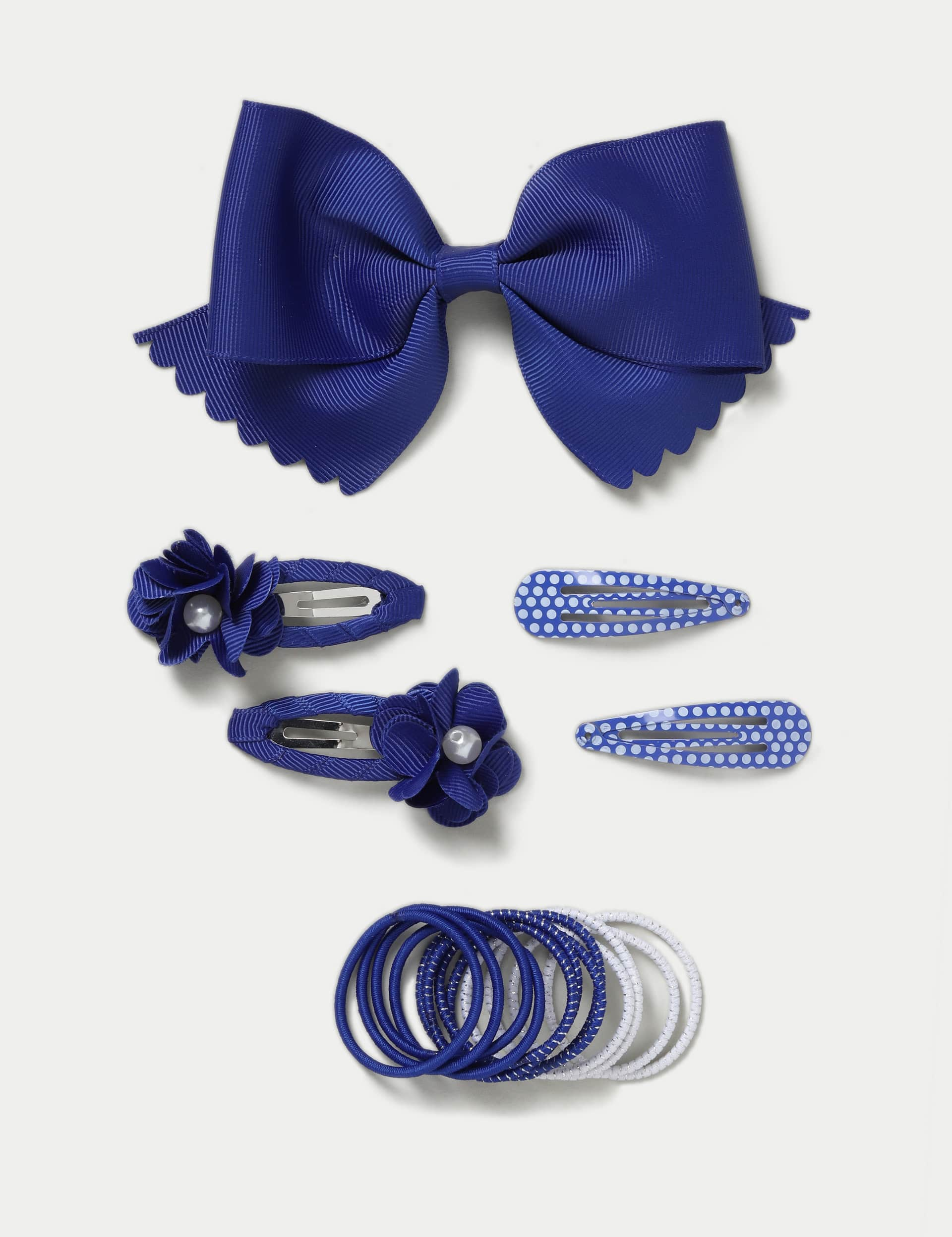 M&S Girls Back To School Clip And Bow Pack - Navy, Pale Blue,Navy,Red