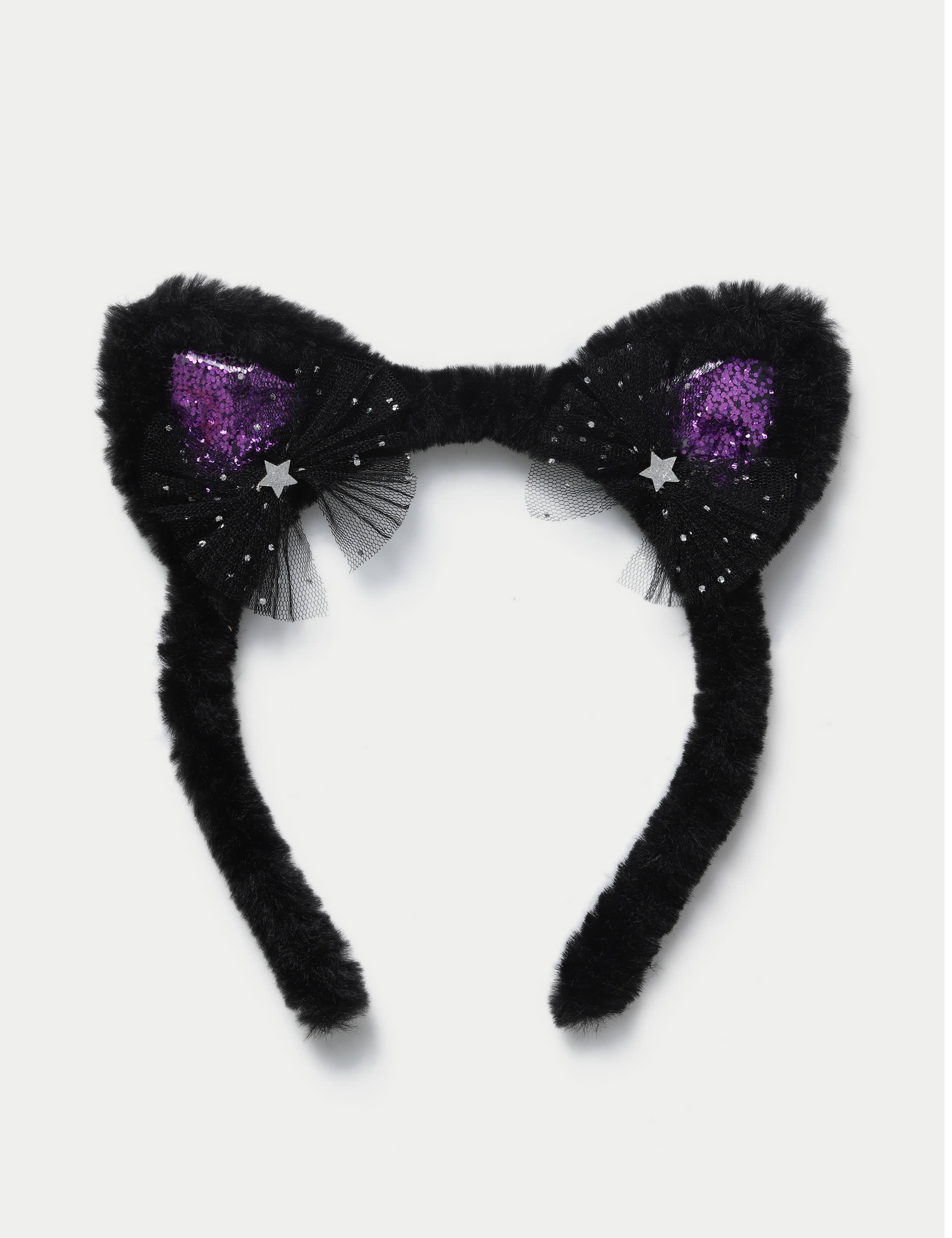 M&S Girls Halloween Fur Shaker Cat Ears - Black, Black