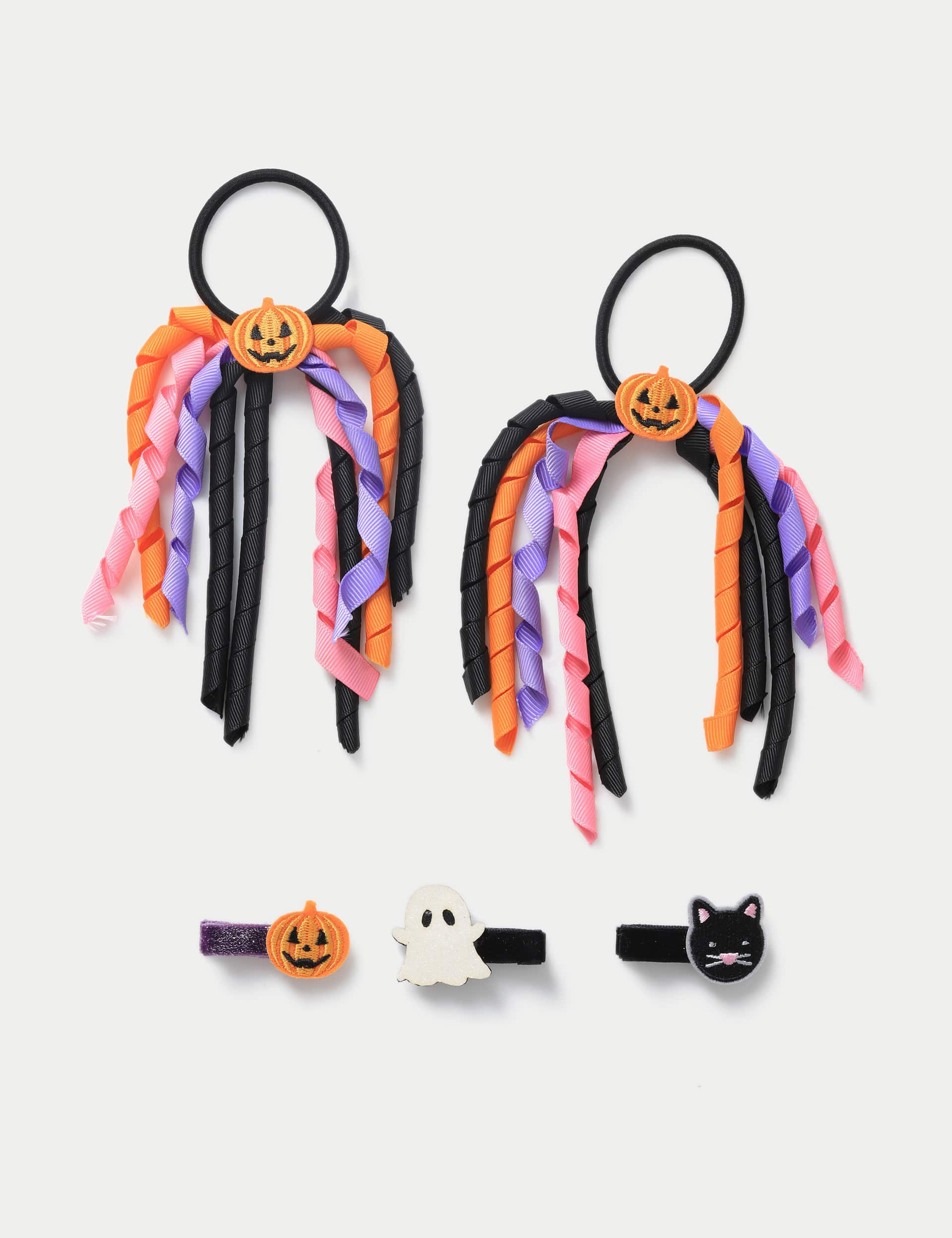 M&S Girls Halloween Pumpkin Spirals & Character Clip Pack Set - Multi, Multi