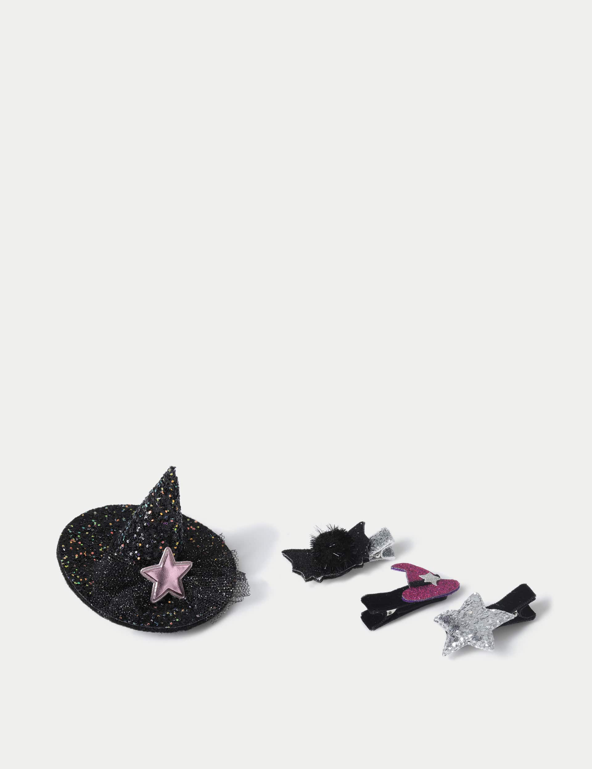 M&S Girls Halloween Witches Hat & Character Clip Set - Multi, Multi