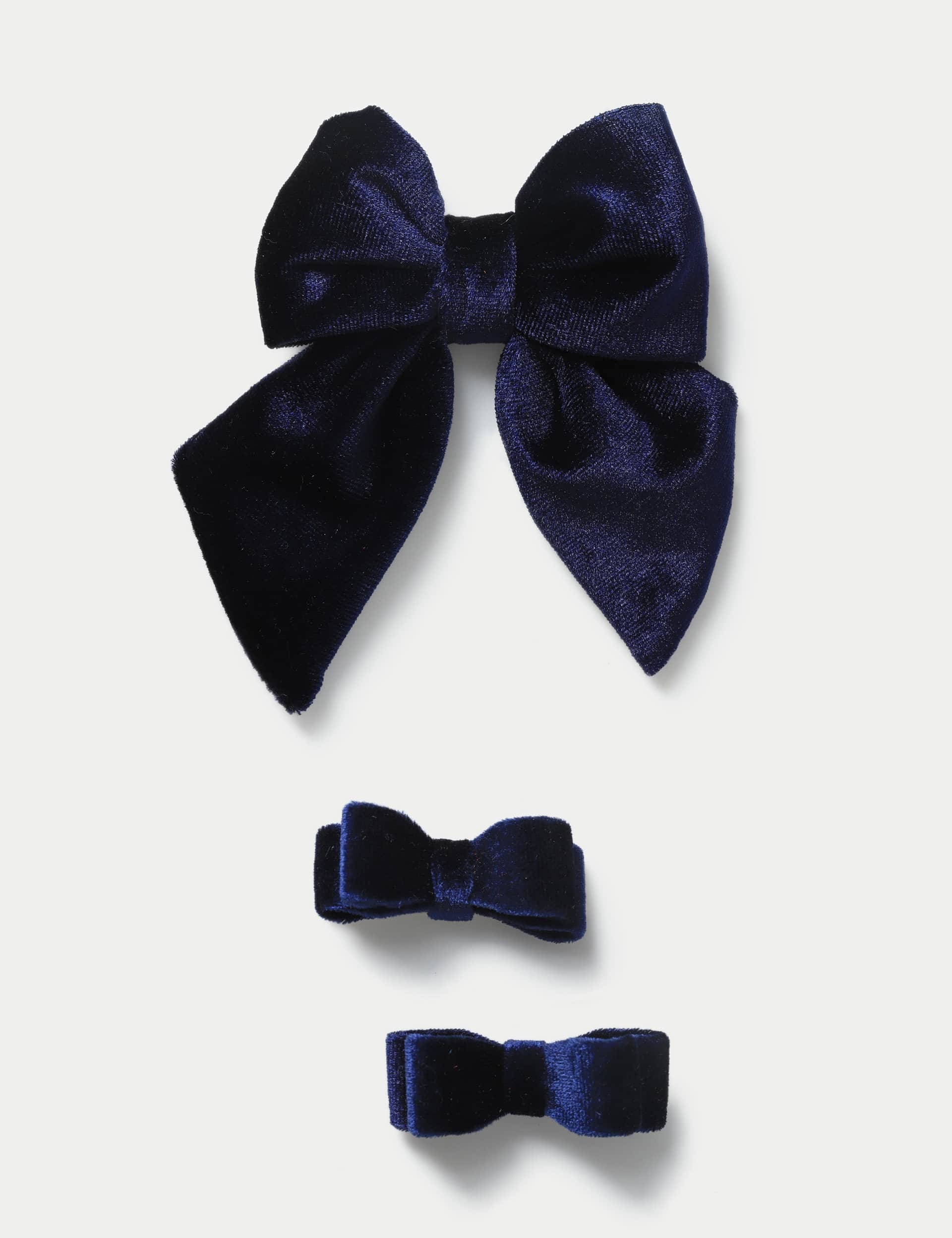 M&S Girls Red Velvet Bow Clip Set - Navy, Green,Navy,Burgundy