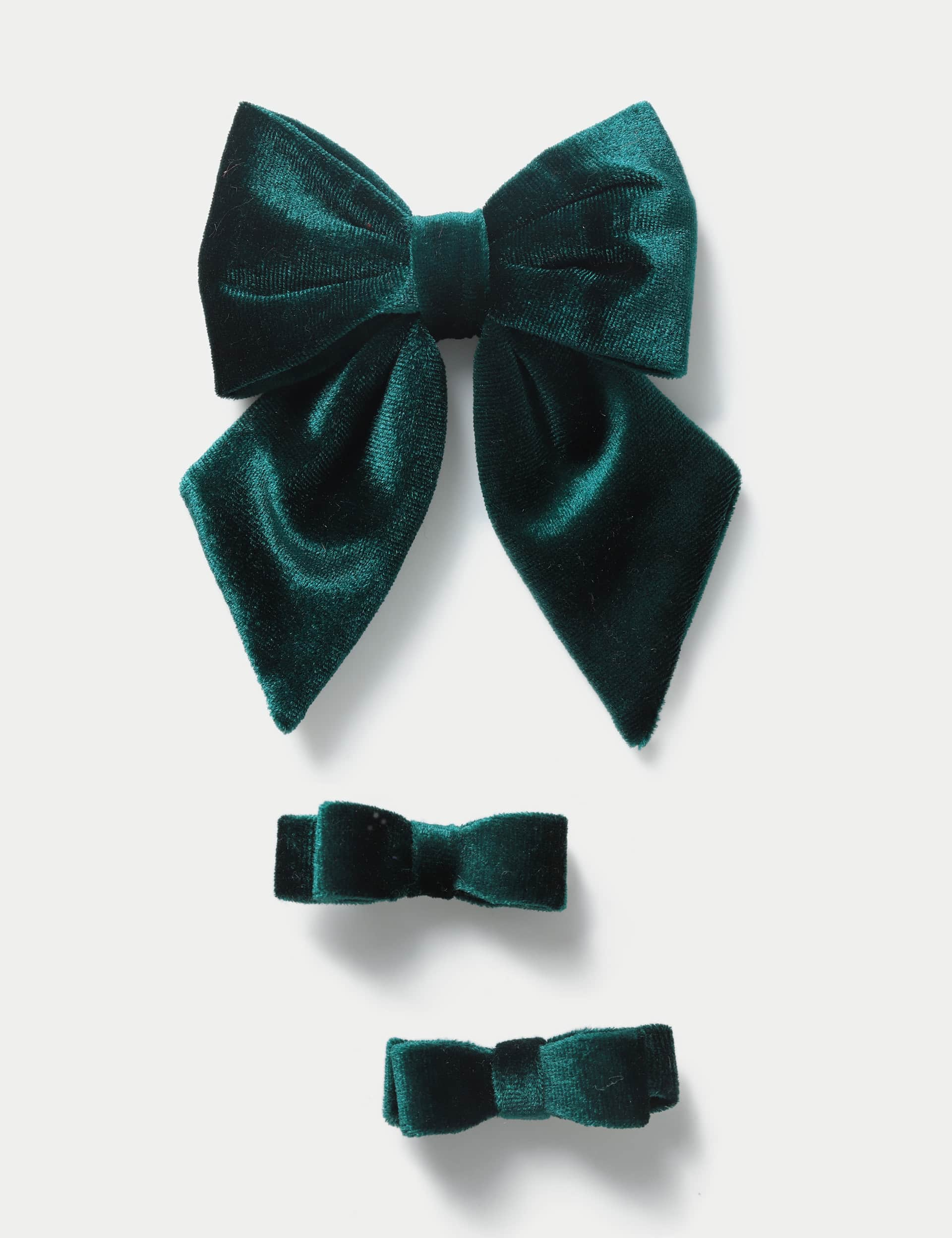 M&S Girls Red Velvet Bow Clip Set - Green, Green,Red,Navy,Burgundy