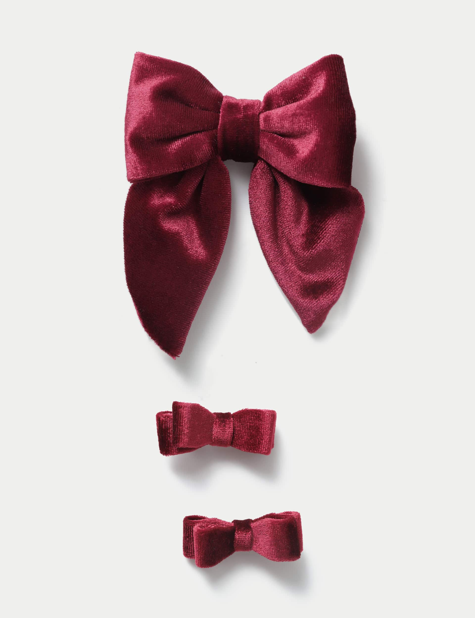 M&S Girls Red Velvet Bow Clip Set - Burgundy, Green,Red,Navy,Burgundy