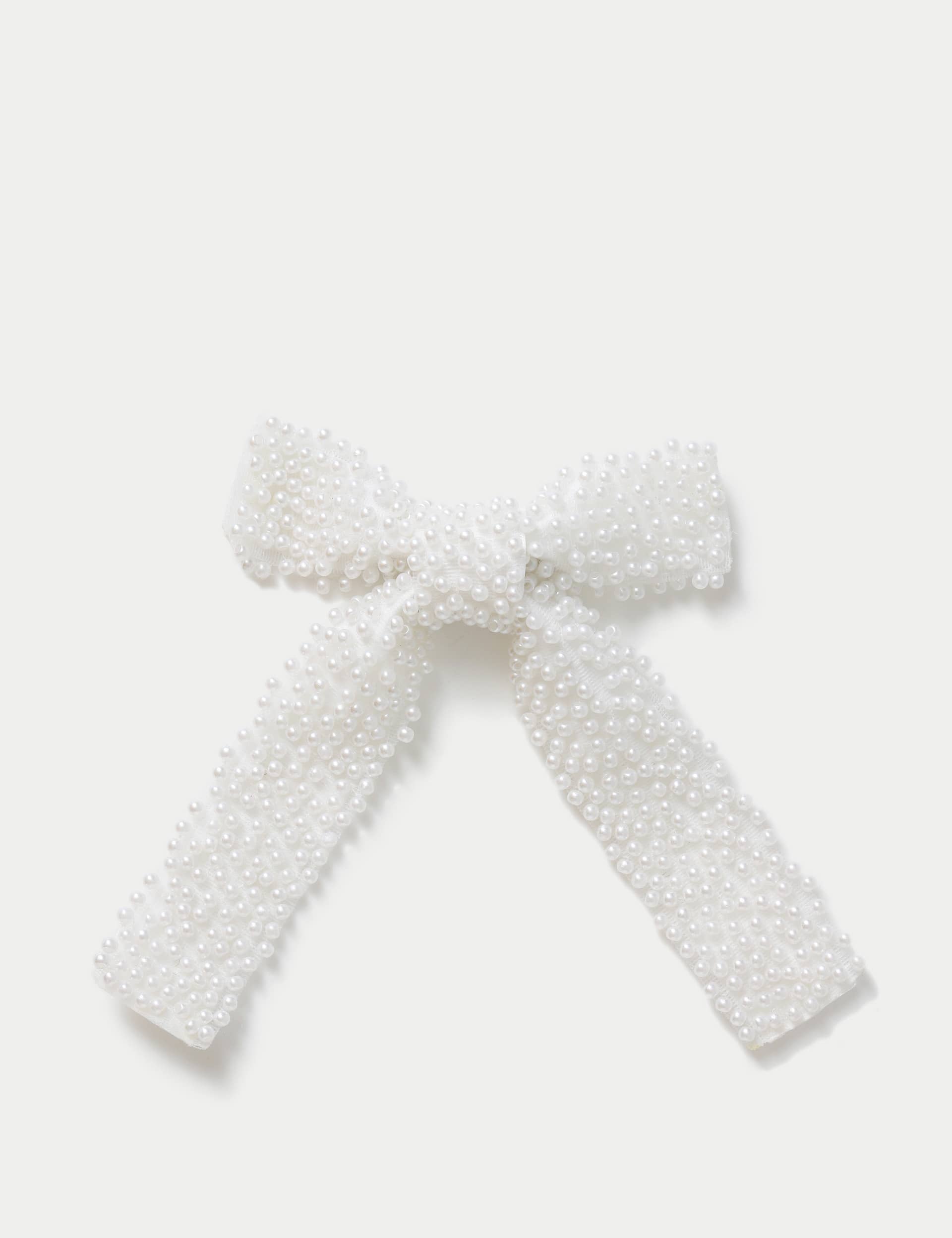 M&S Collection Pearl Embellished Bow - White, White