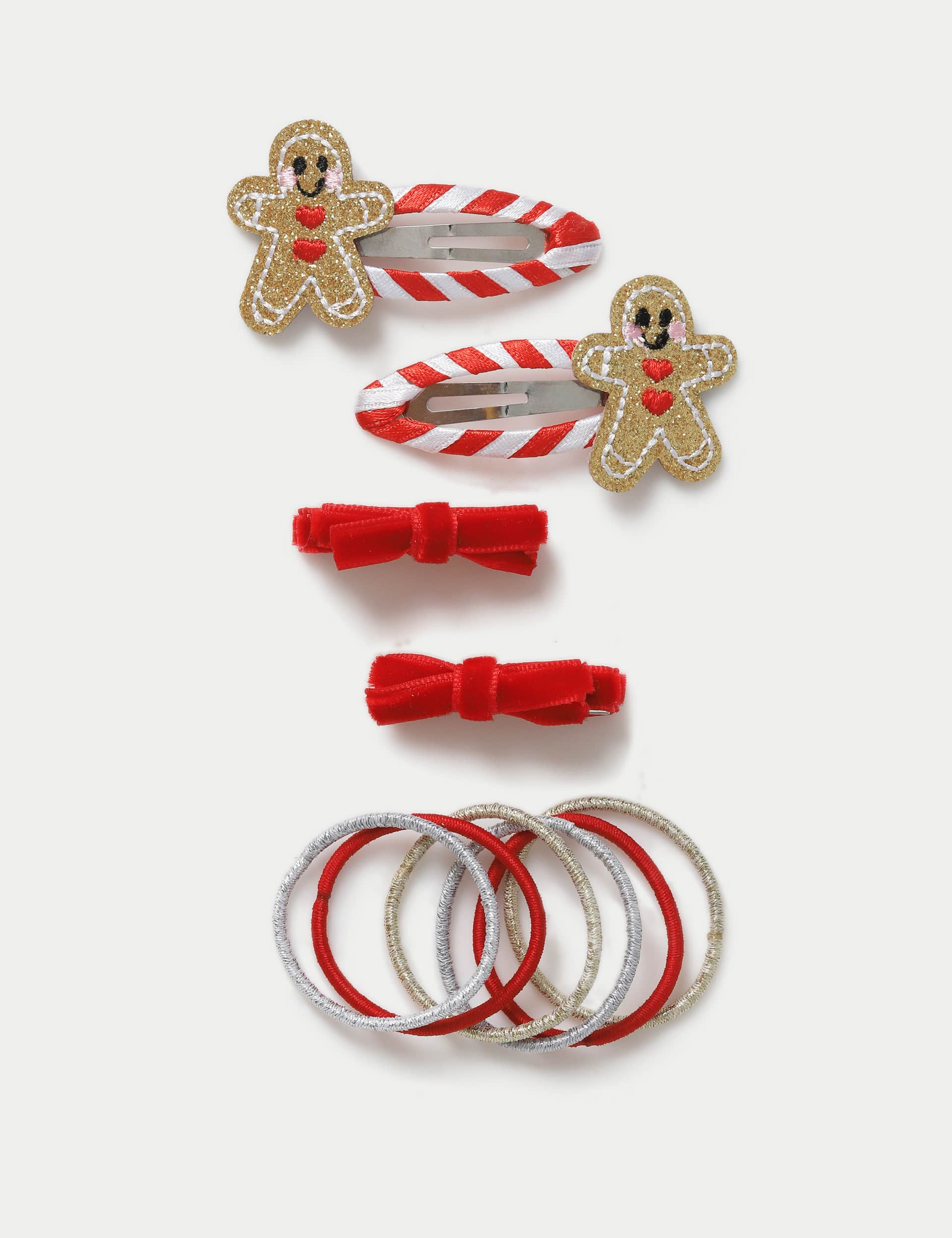 M&S Christmas Gingerbread Hairclip Set - Red, Red