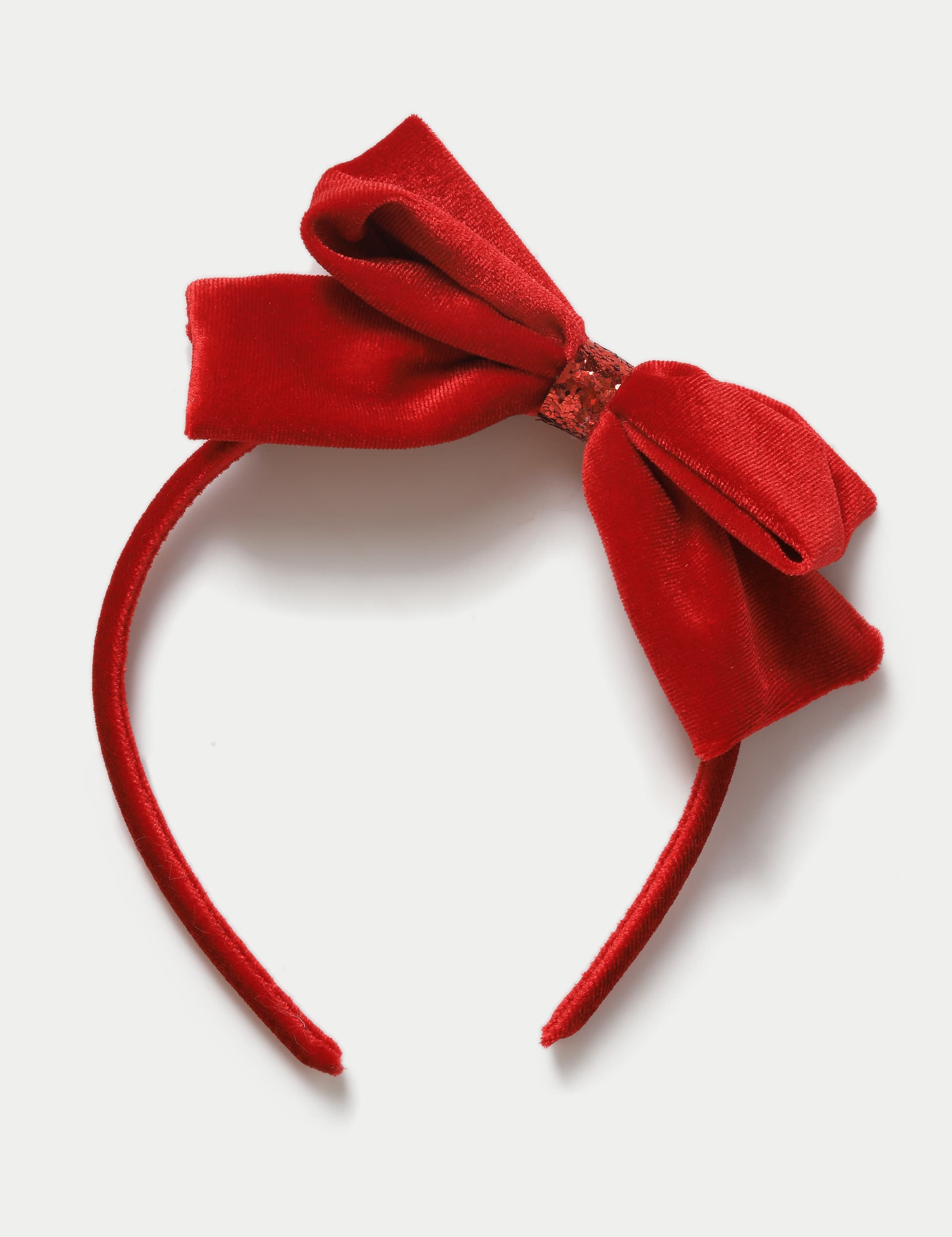 M&S Christmas Velvet Bow Headband - Red, Red