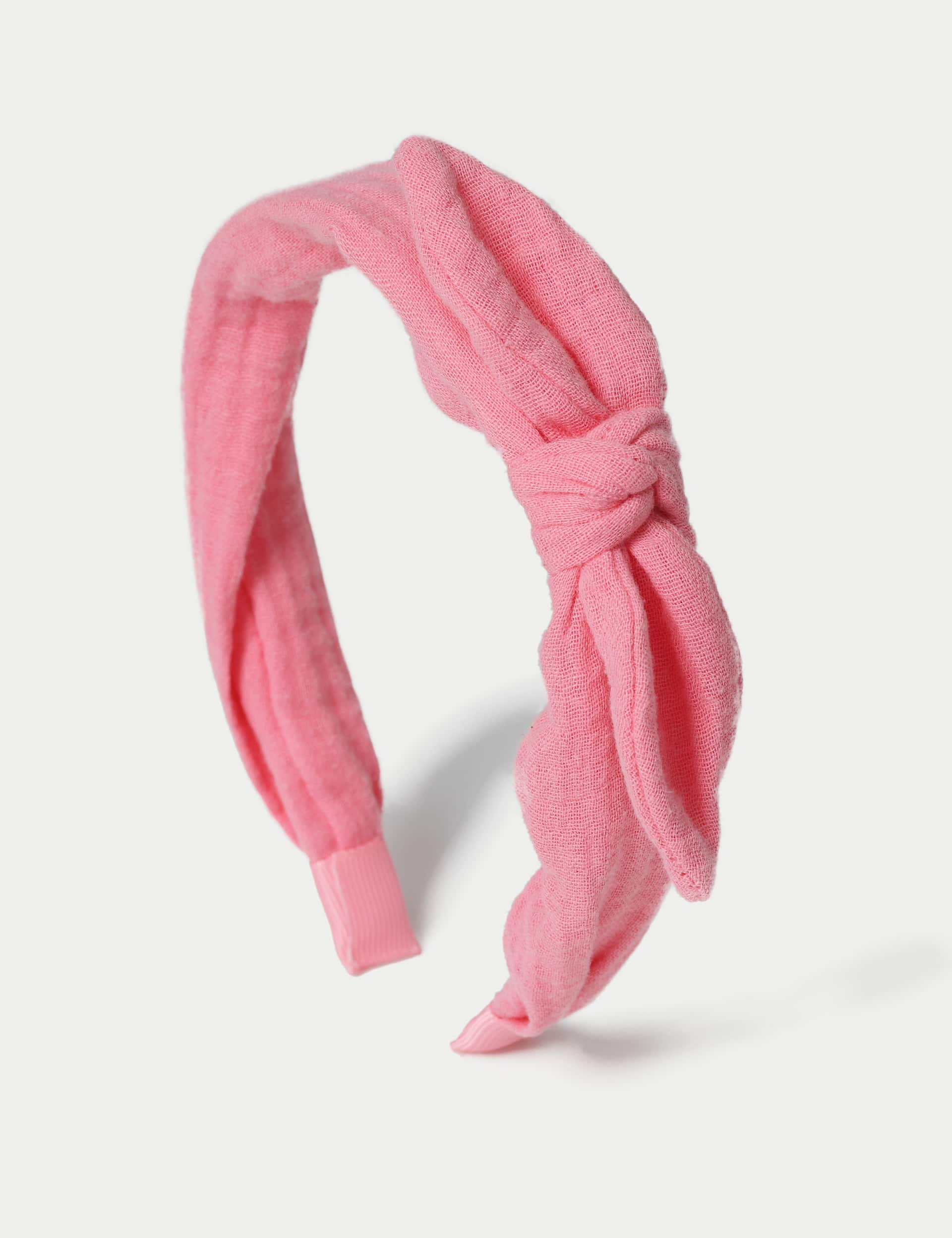 M&S Collection Pink Double Cloth Bow Alice Band, Pink