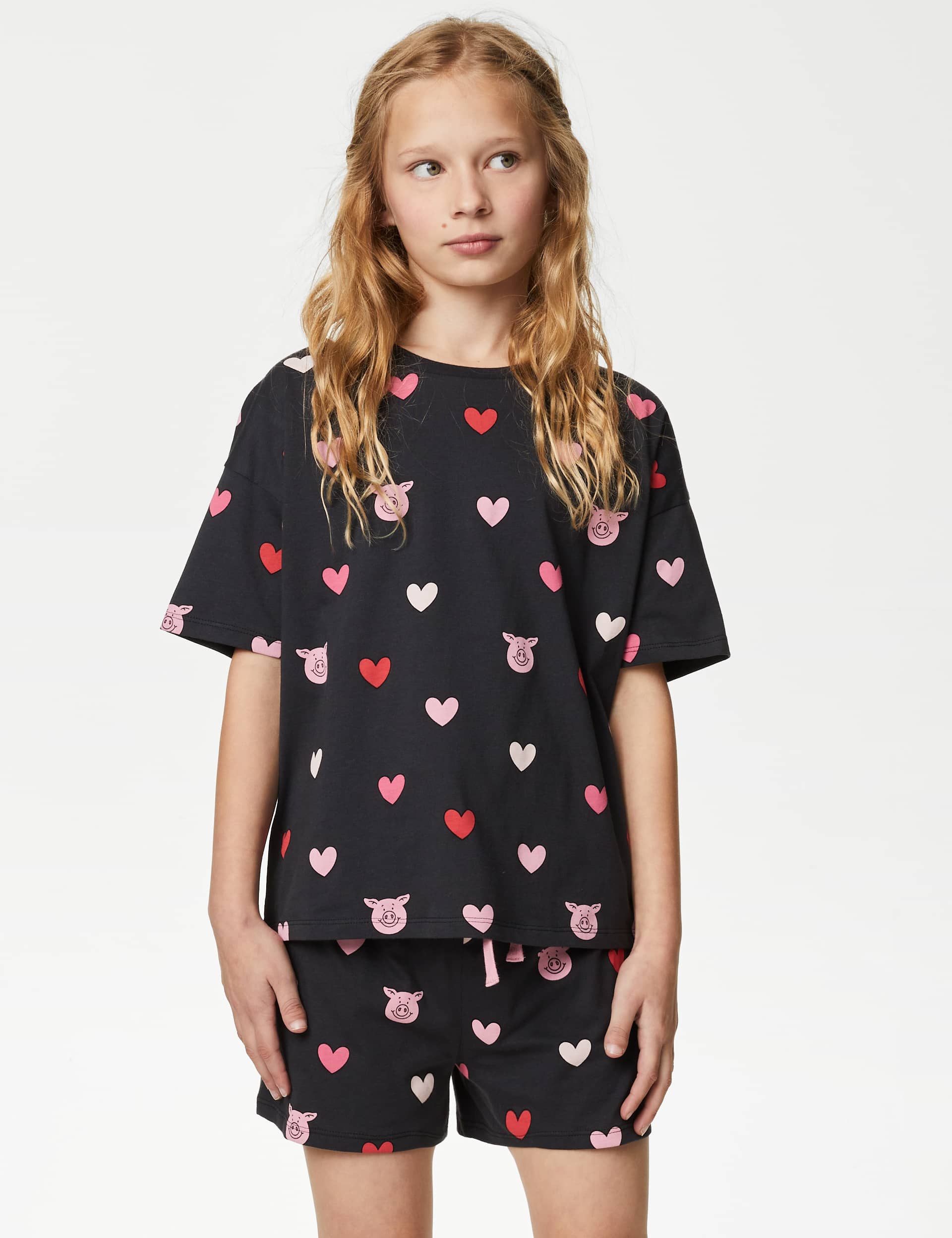 Girls Percy Pig Heart Pyjamas (2-16 Yrs) - 5-6 Y - Carbon, Carbon