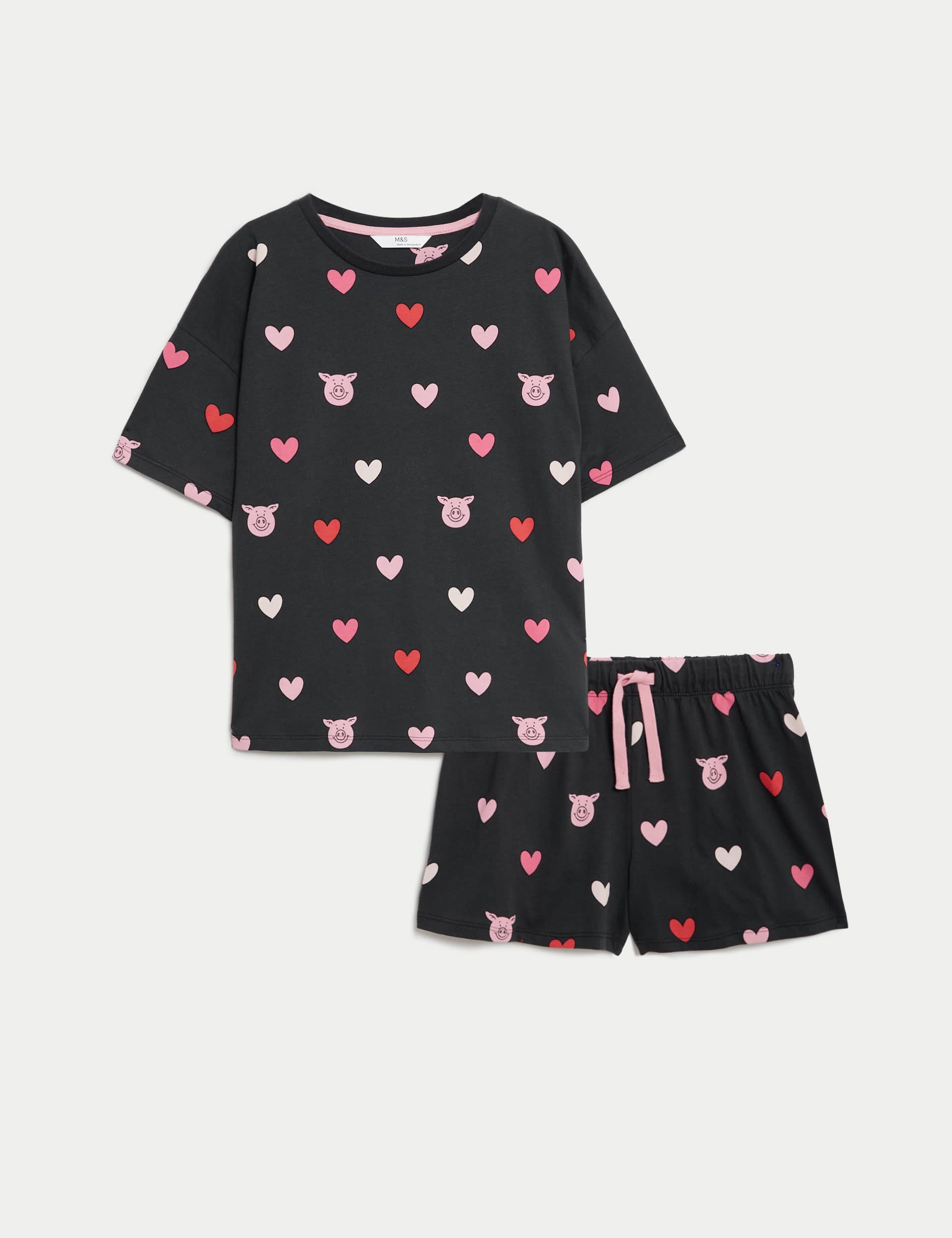 Girls Percy Pig Heart Pyjamas (2-16 Yrs) - 8-9 Y - Carbon, Carbon