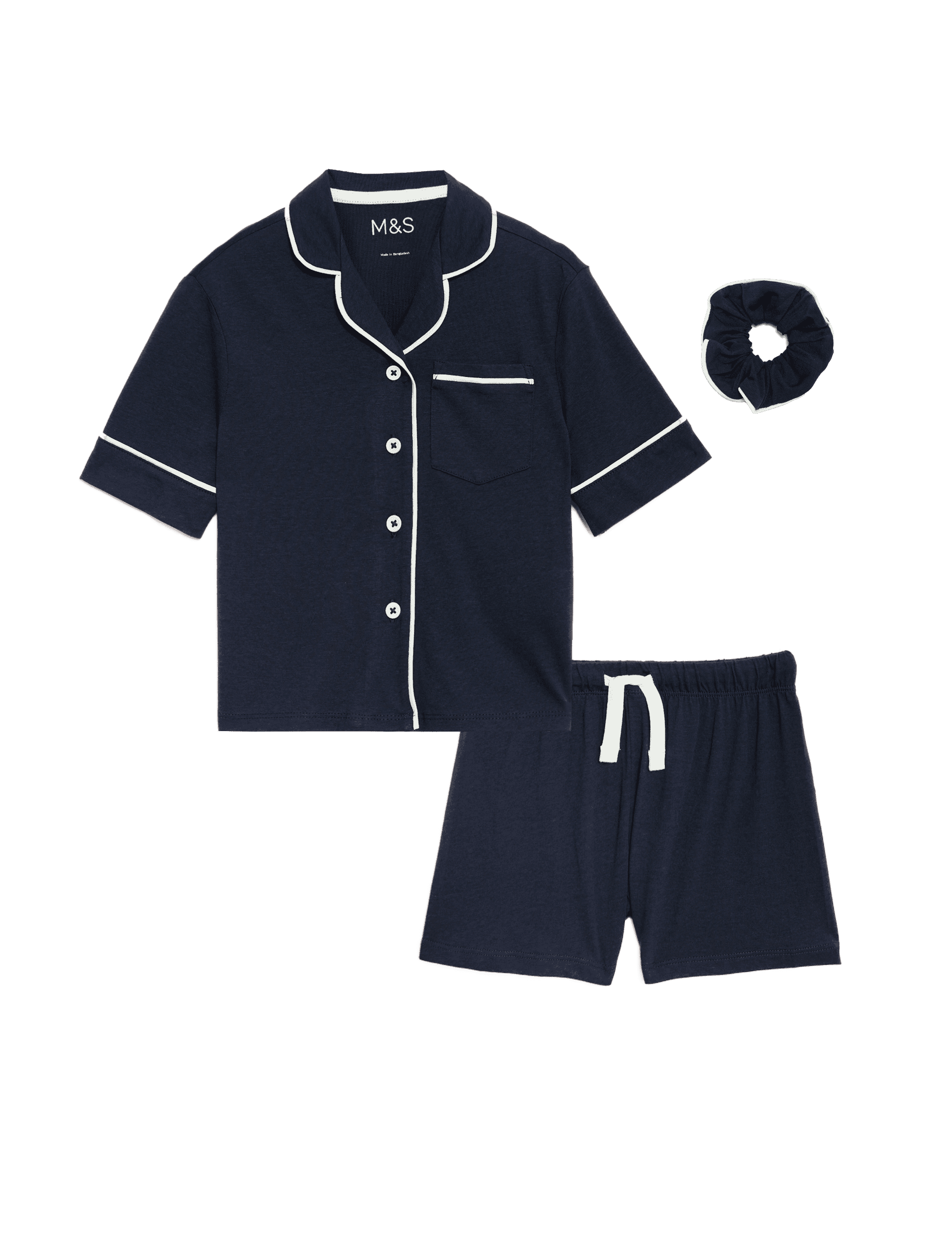 M&S Collection Girls Cotton Blend Pyjamas & Scrunchie (3-16 Yrs) - 6-7 Y - Indigo, Indigo