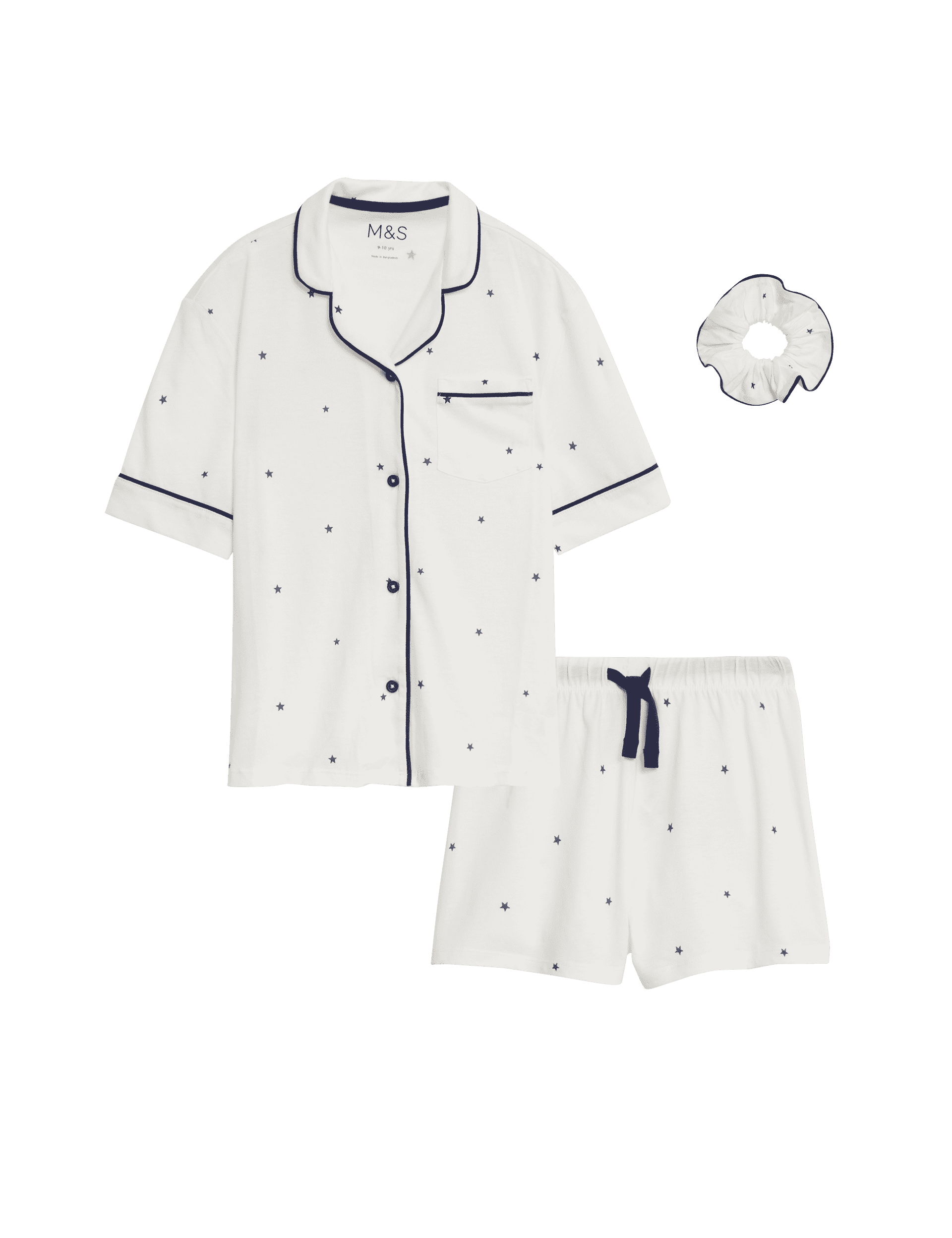 M&S Collection Girls Printed Cotton Blend Pyjamas With Scrunchie (3-16 Yrs) - 6-7 Y - Ivory Mix, Ivo