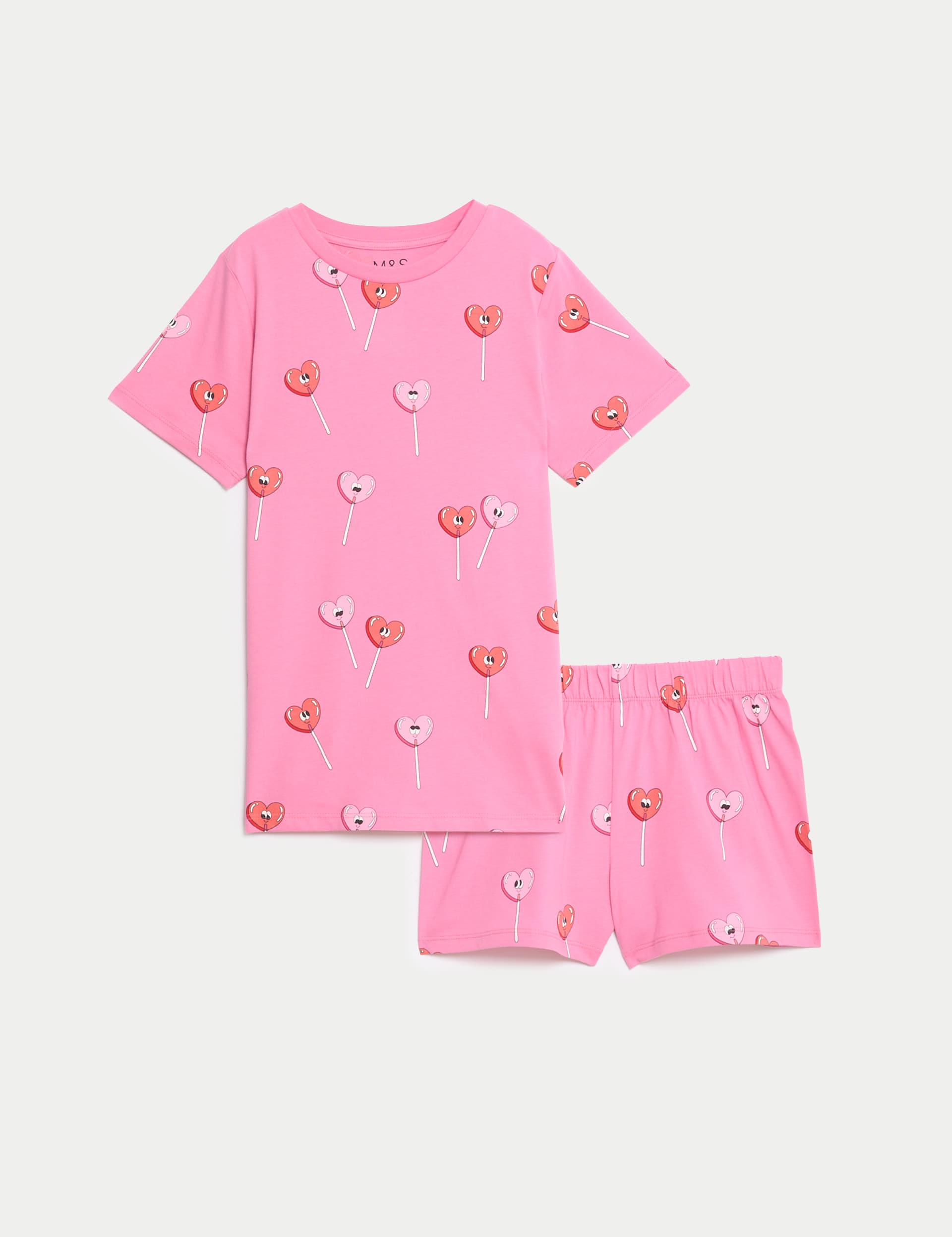 M&S Girls Pure Cotton Heart Lollipops Pyjamas (7-14 Yrs) - 10-11 - Pink Mix, Pink Mix