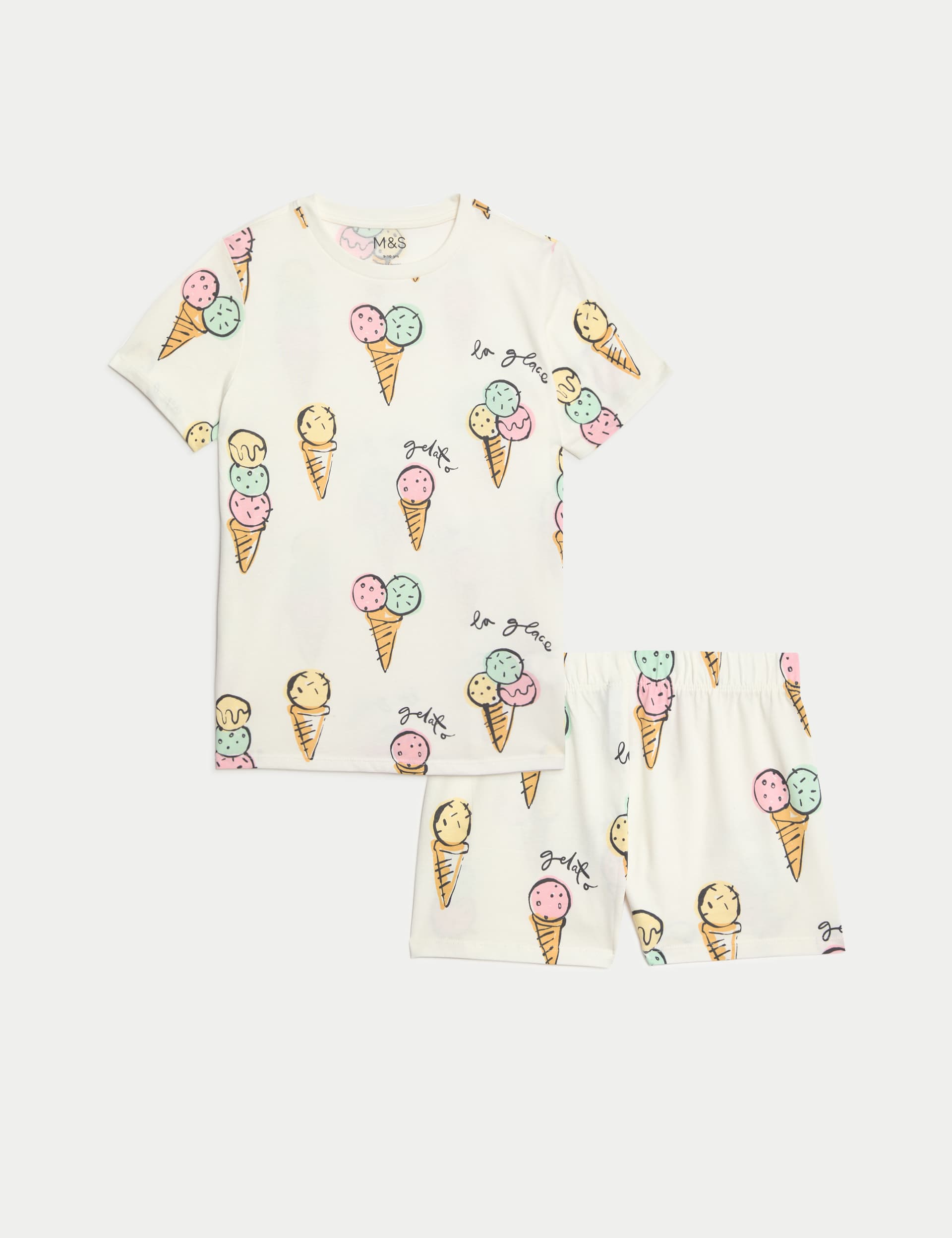 M&S Girls Pure Cotton Ice Cream Pyjamas (7-14 Yrs) - 10-11 - Pink Mix, Pink Mix