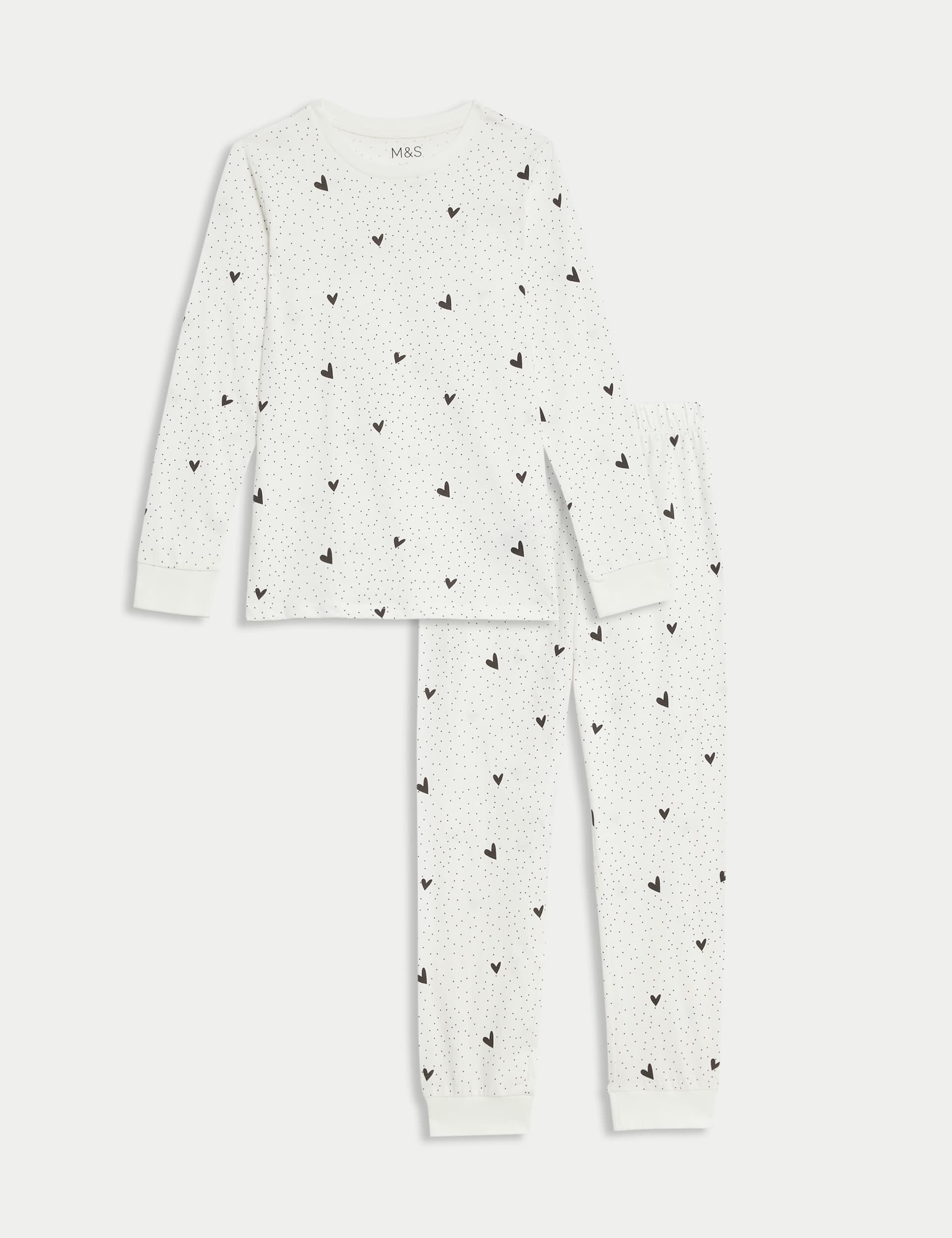 M&S Girls Pure Cotton Heart Print Pyjamas (7-14 Yrs)