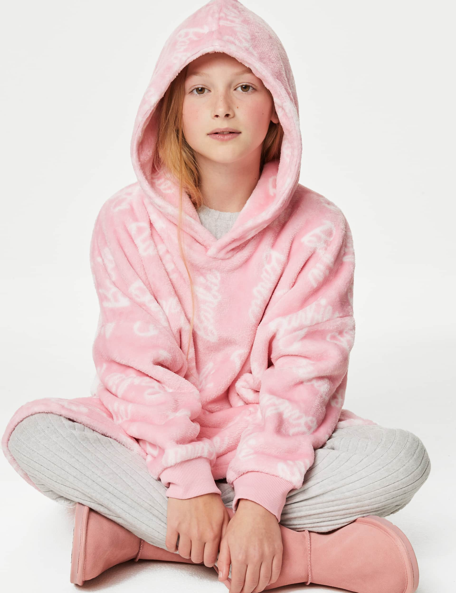 M&S Girls Barbie Oversized Hoodie (5-12 Yrs) - 5-6 Y - Pink Mix, Pink Mix