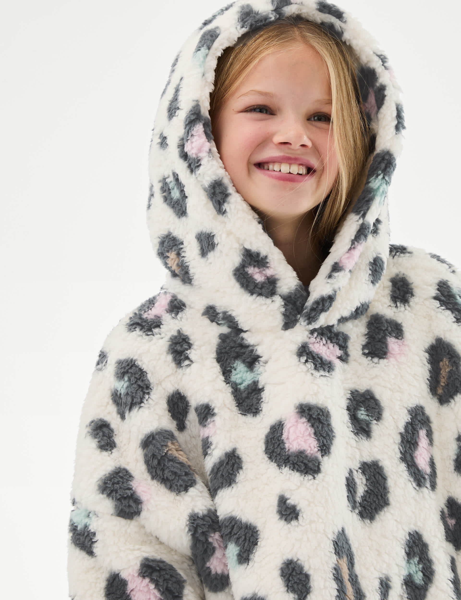 M&S Collection Girls Leopard Print Borg Oversized Hoodie (3-16 Yrs) - 15-16 - Neutral, Neutral