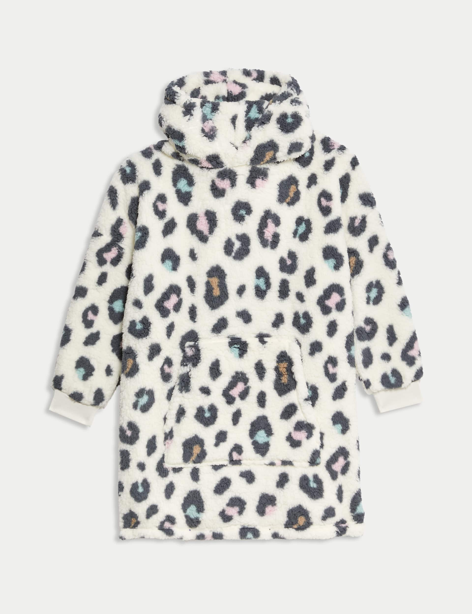 M&S Girls Leopard Print Borg Oversized Hoodie (3-16 Yrs) - 9-10Y - Neutral, Neutral