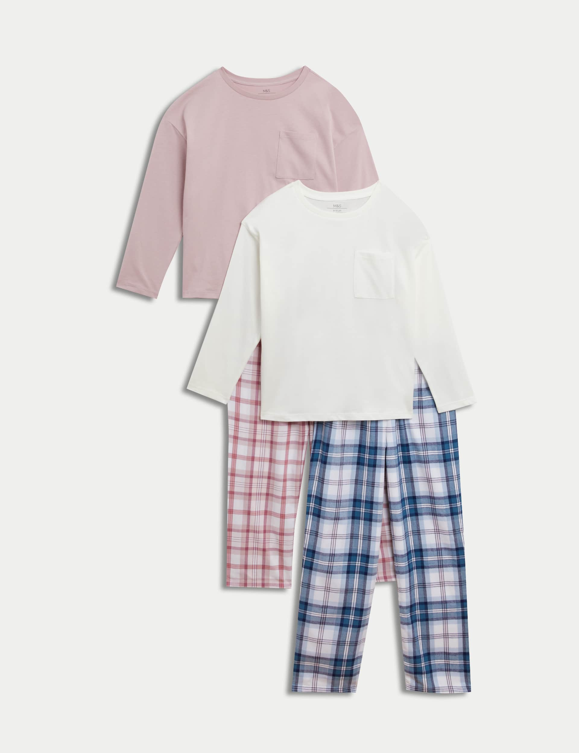 M&S Girls 2pk Pure Cotton Pyjama Sets (1-16 Yrs) - 13-14 - Pink Mix, Pink Mix