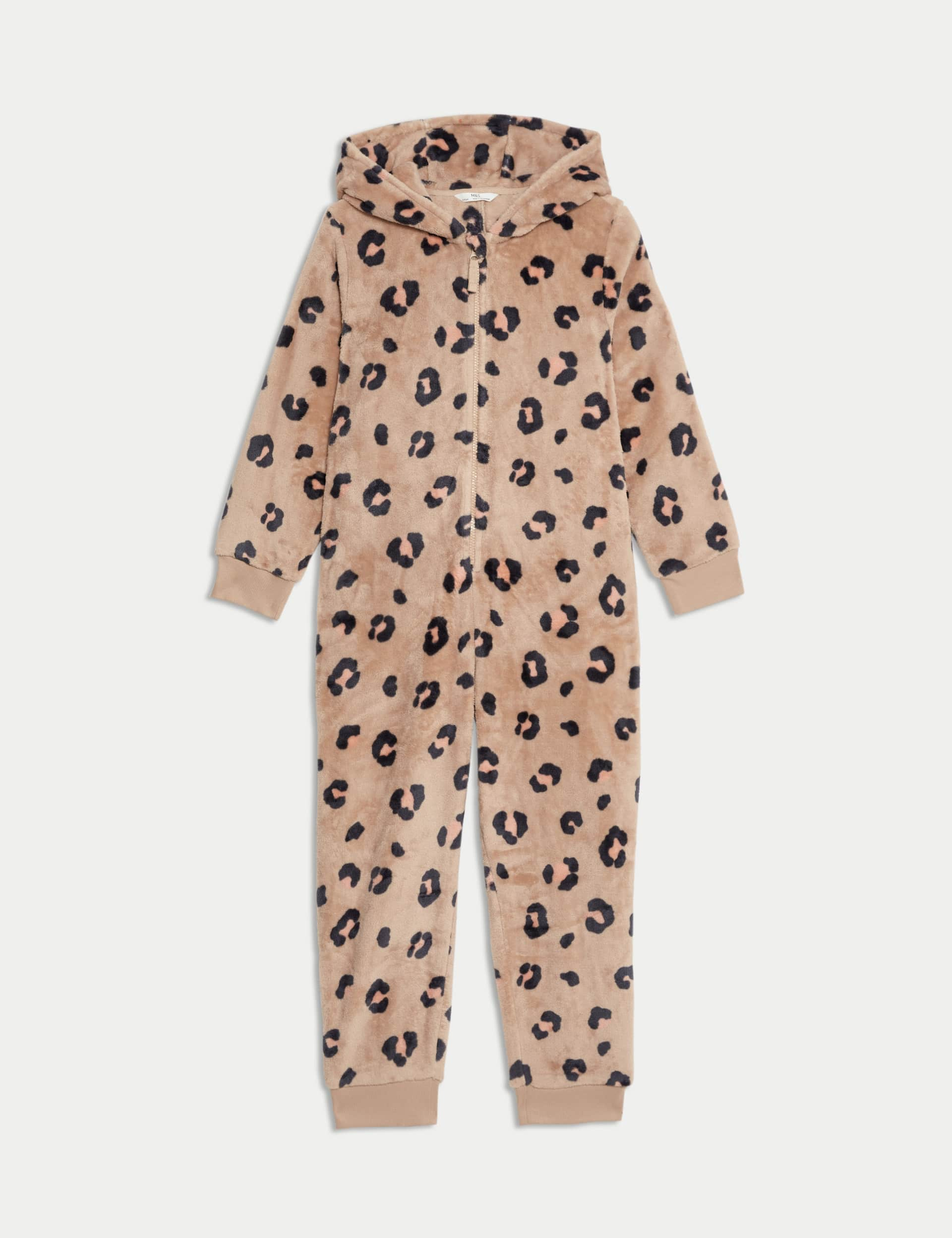 M&S Girls Leopard Fleece Hooded Onesie (6-16 Yrs) - 9-10Y - Multi, Multi