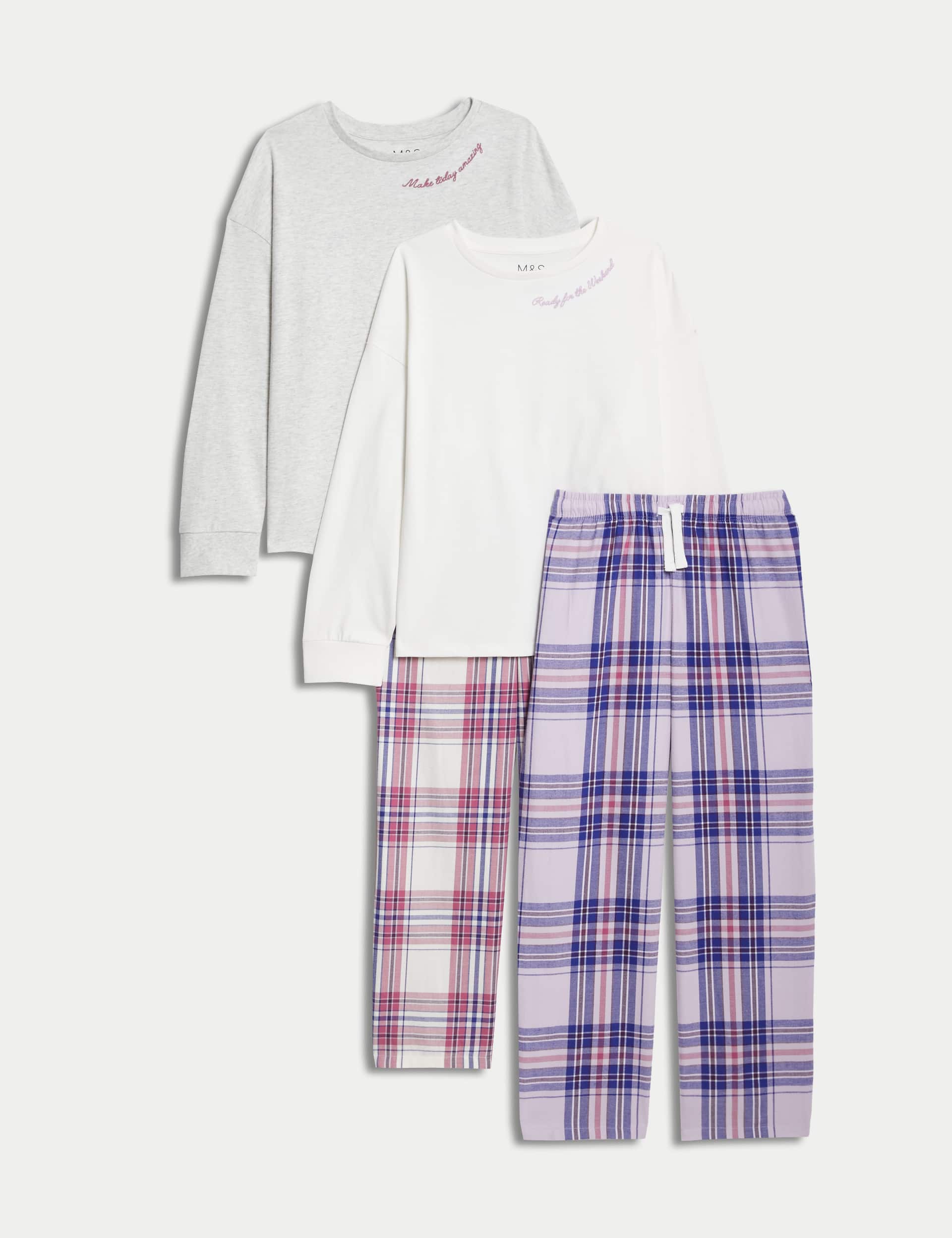 M&S Girls 2pk Pure Cotton Checked Pyjama Sets (6-16 Yrs)