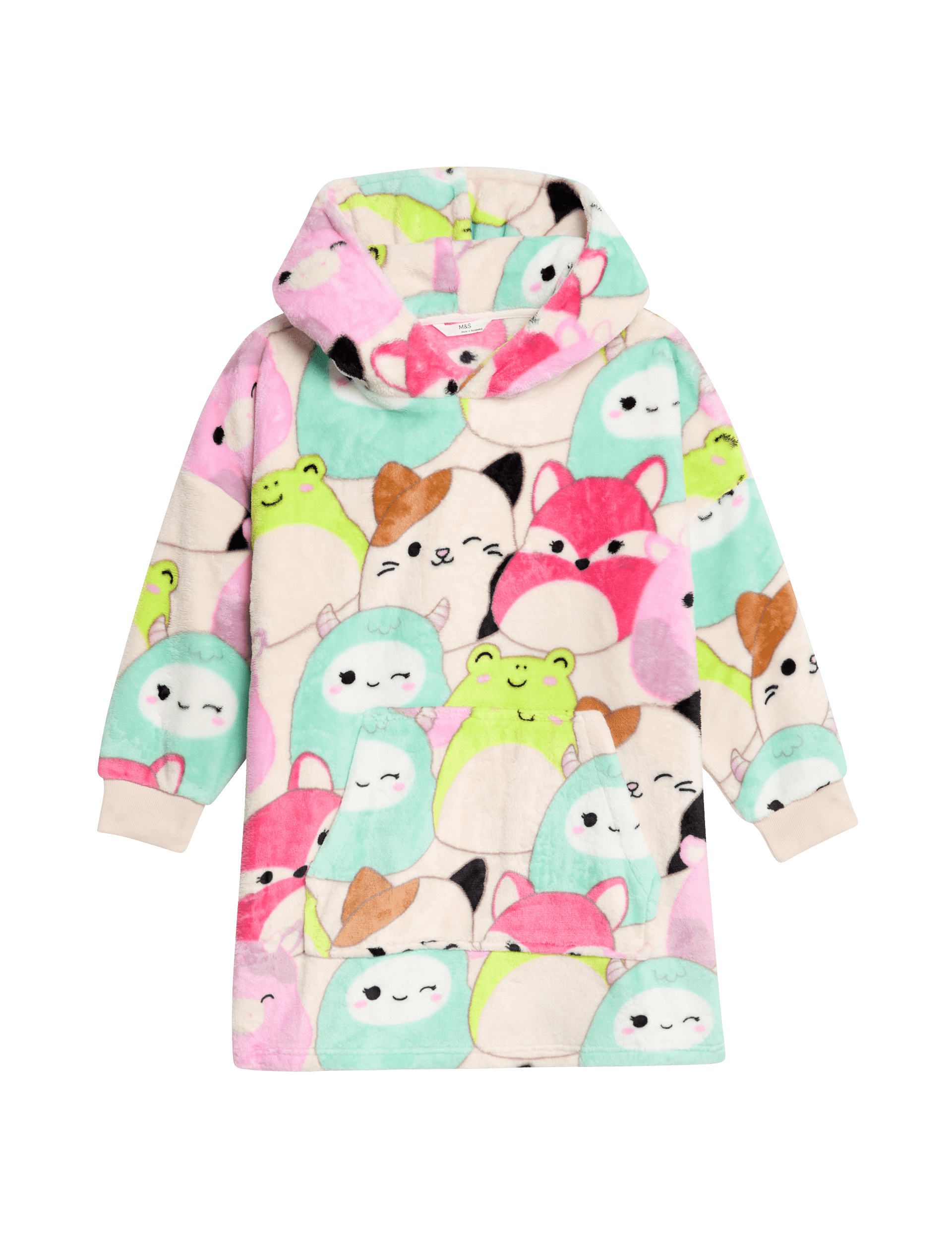 M&S Collection Girls Squishmallows Oversized Fleece Hoodie (5-16 Yrs) - 11-12 - Ecru, Ecru