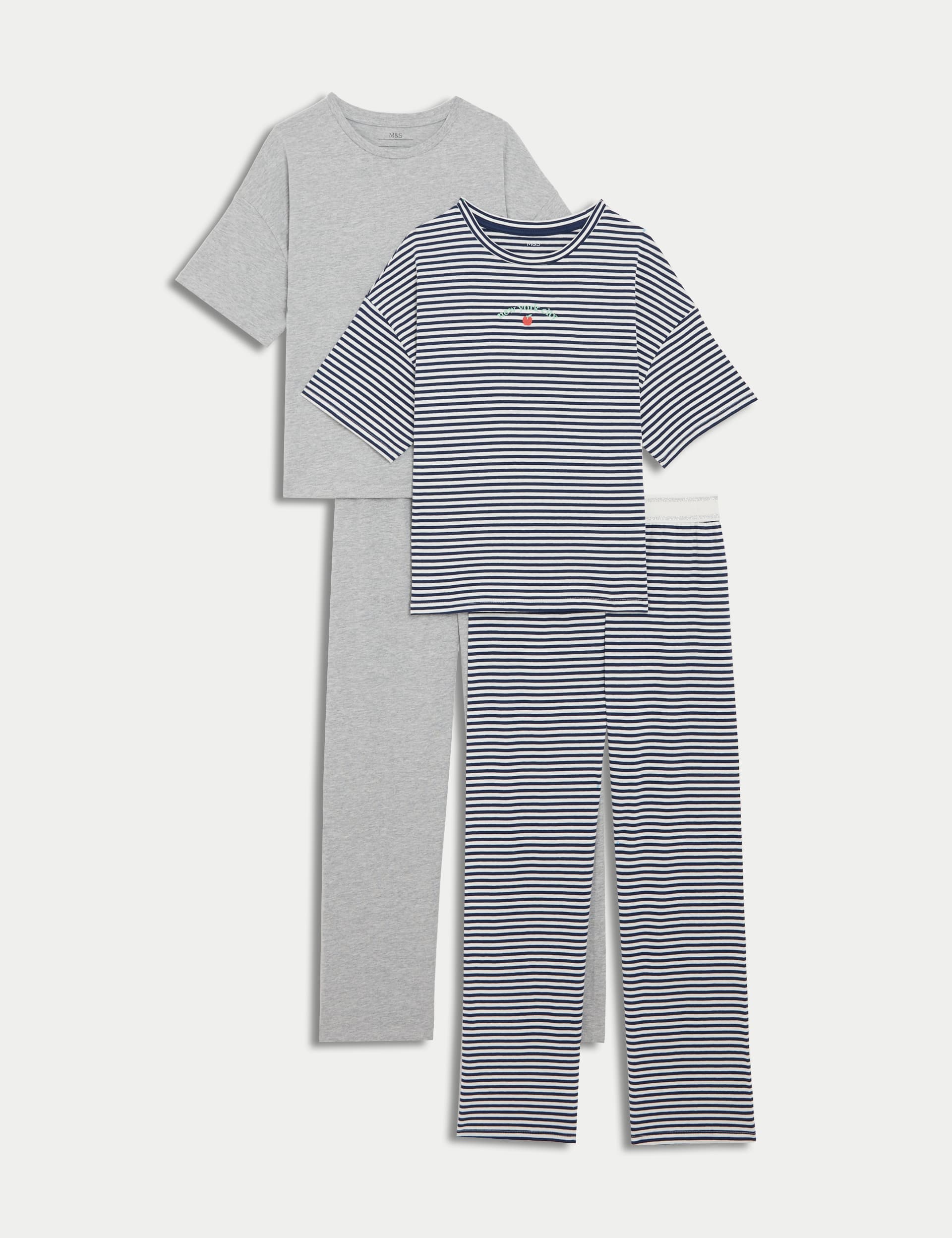 M&S Girls 2pk Pure Cotton New York City Pyjama Sets (6-16 Yrs) - 12-13 - Indigo, Indigo