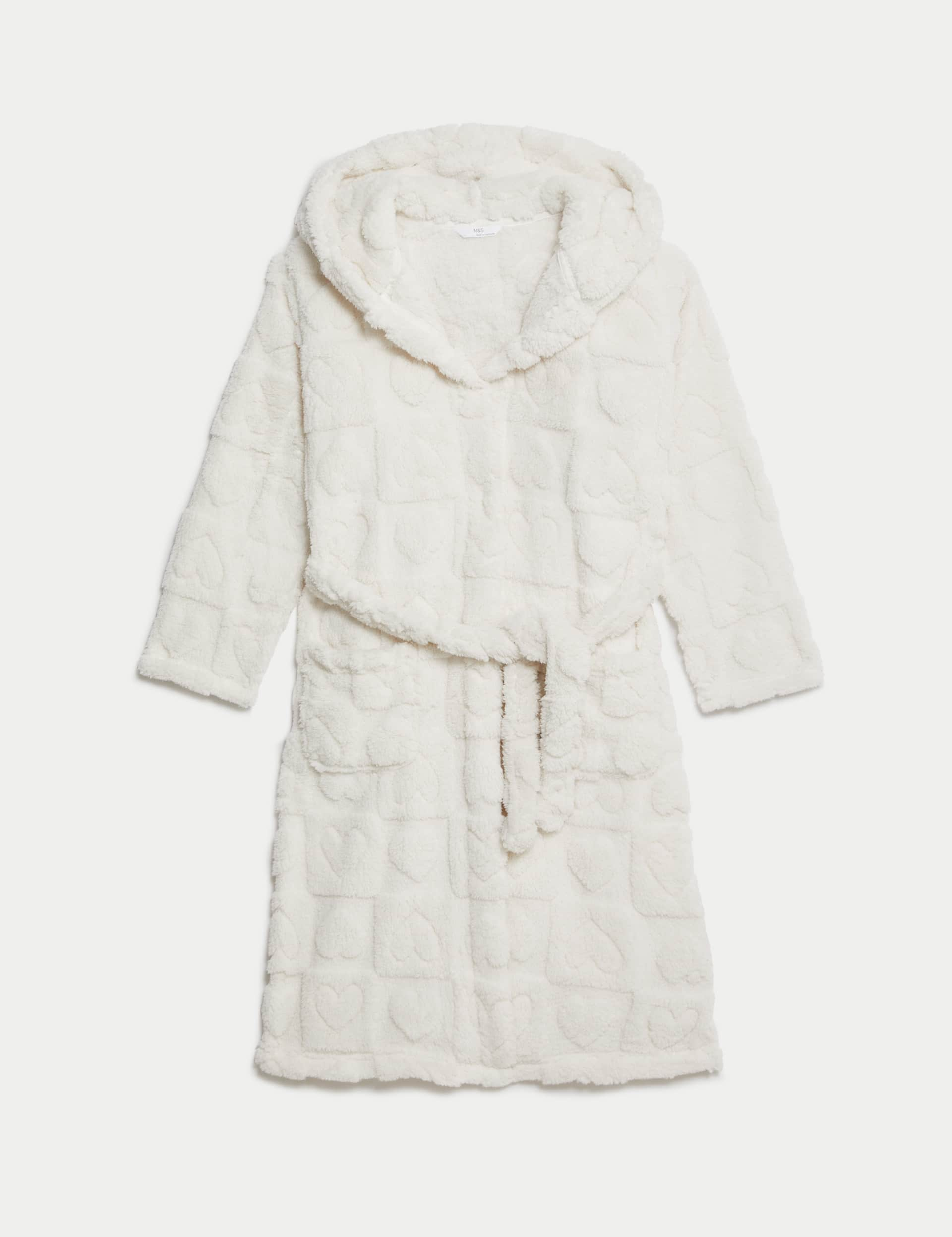 M&S Girls Heart Hooded Dressing Gown (1-16 Yrs) - 11-12 - Ivory Mix, Ivory Mix