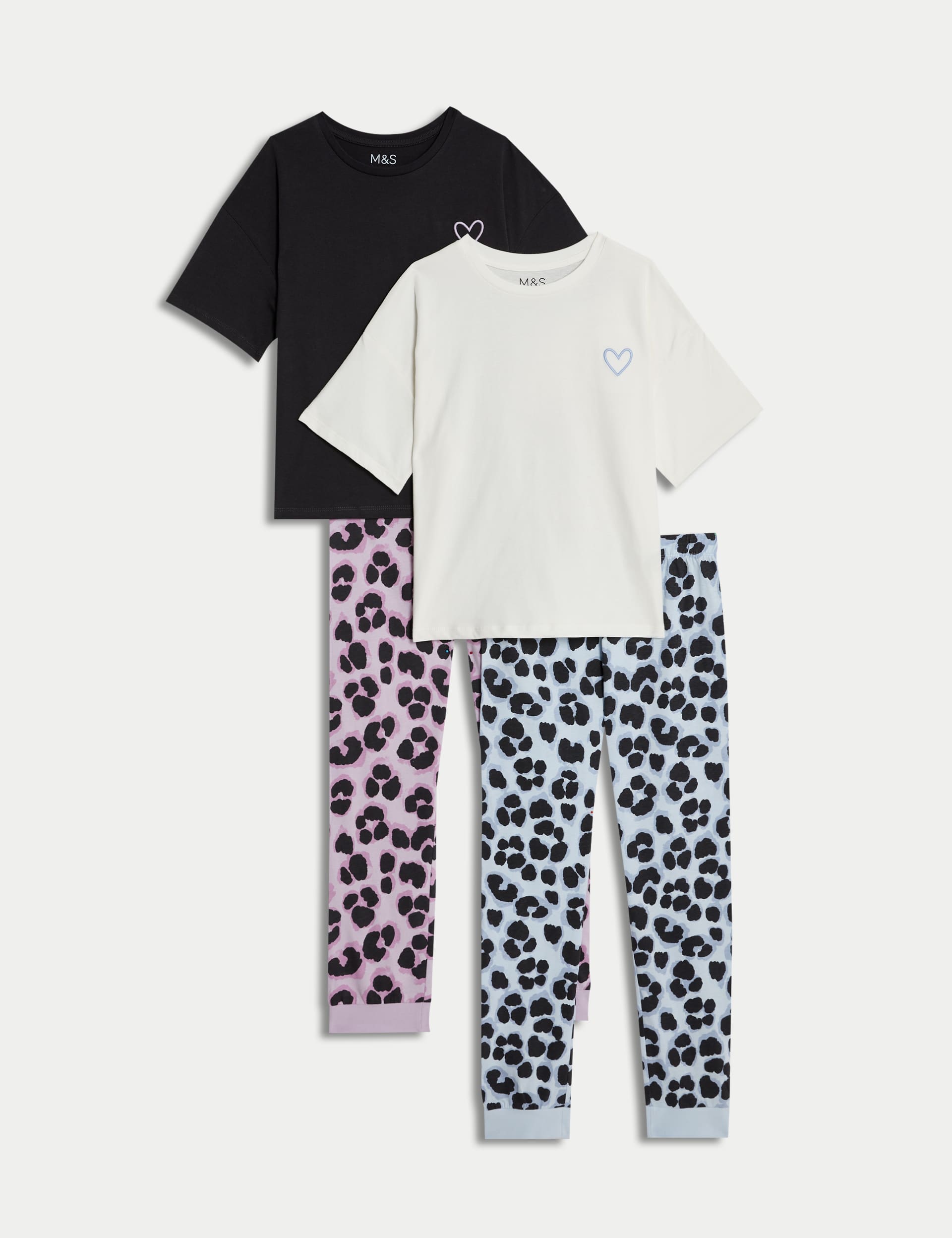 M&S Girls 2pk Pure Cotton Leopard Print Pyjama Sets (6-16 Yrs) - 11-12 - Multi, Multi