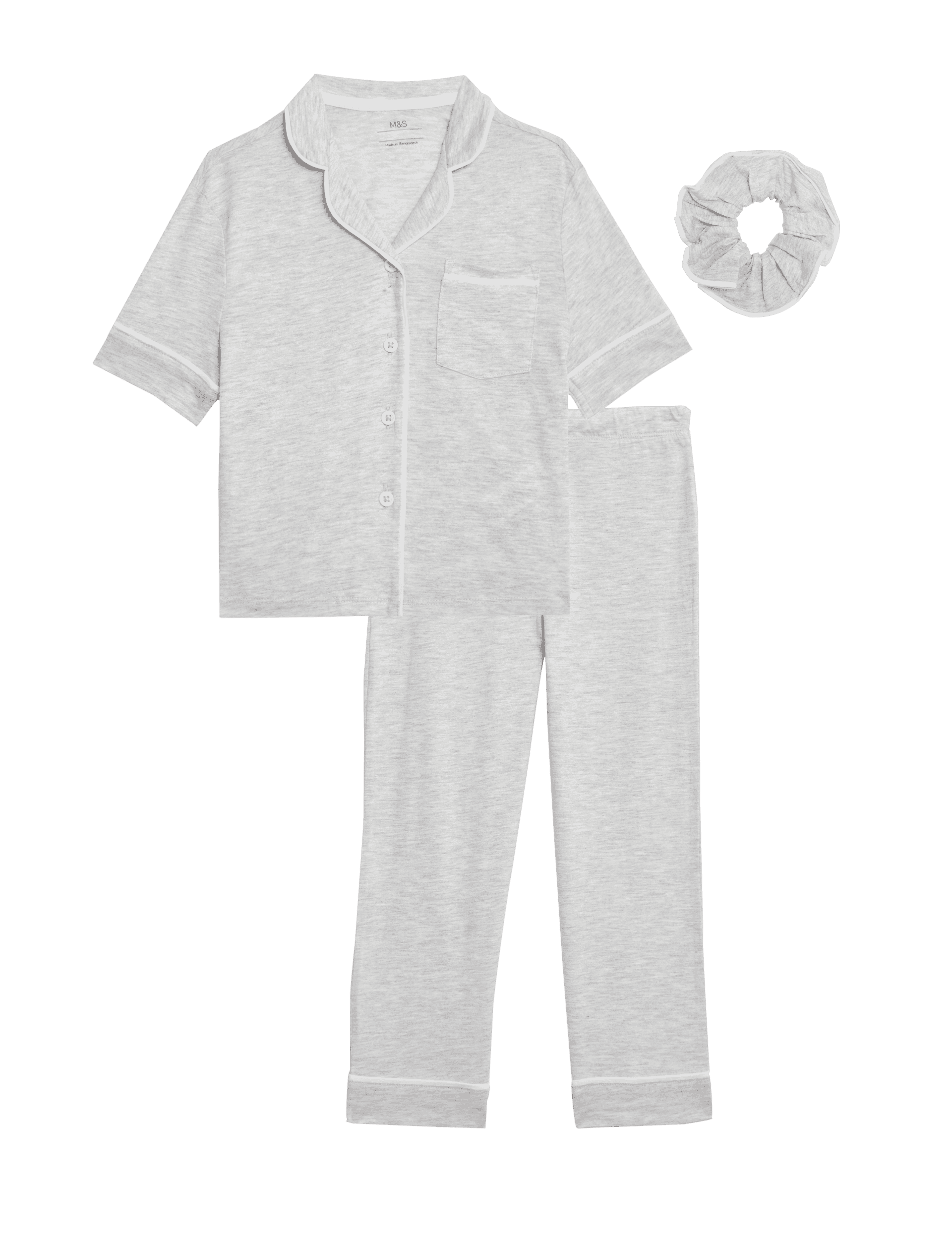 M&S Collection Girls Modal Blend Pyjamas with Scrunchie (3-16 Yrs) - 6-7 Y - Grey, Grey