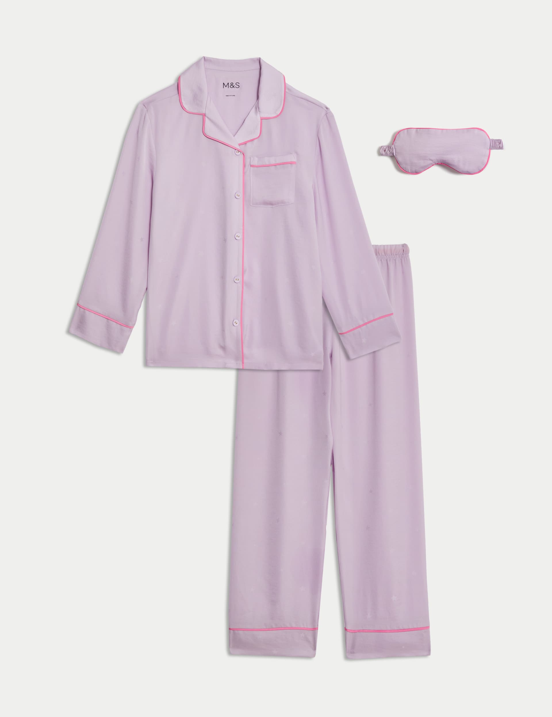 M&S Girls Satin Jaquard Star Pyjamas & Eyemask (3-16 Yrs)