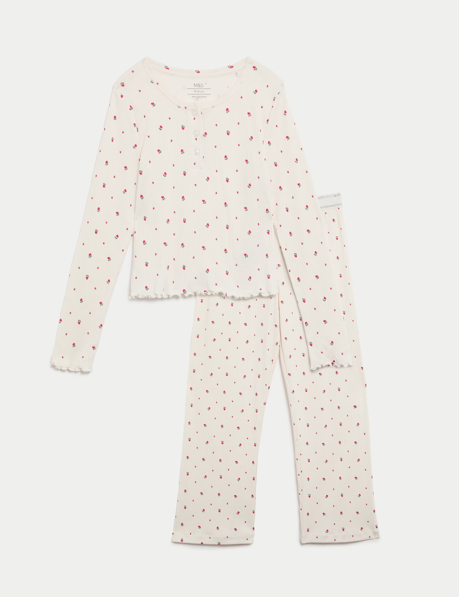 M&S Girls Pure Cotton Ditsy Floral Ribbed Pyjamas (6-16 Yrs) - 9-10Y - Multi, Multi