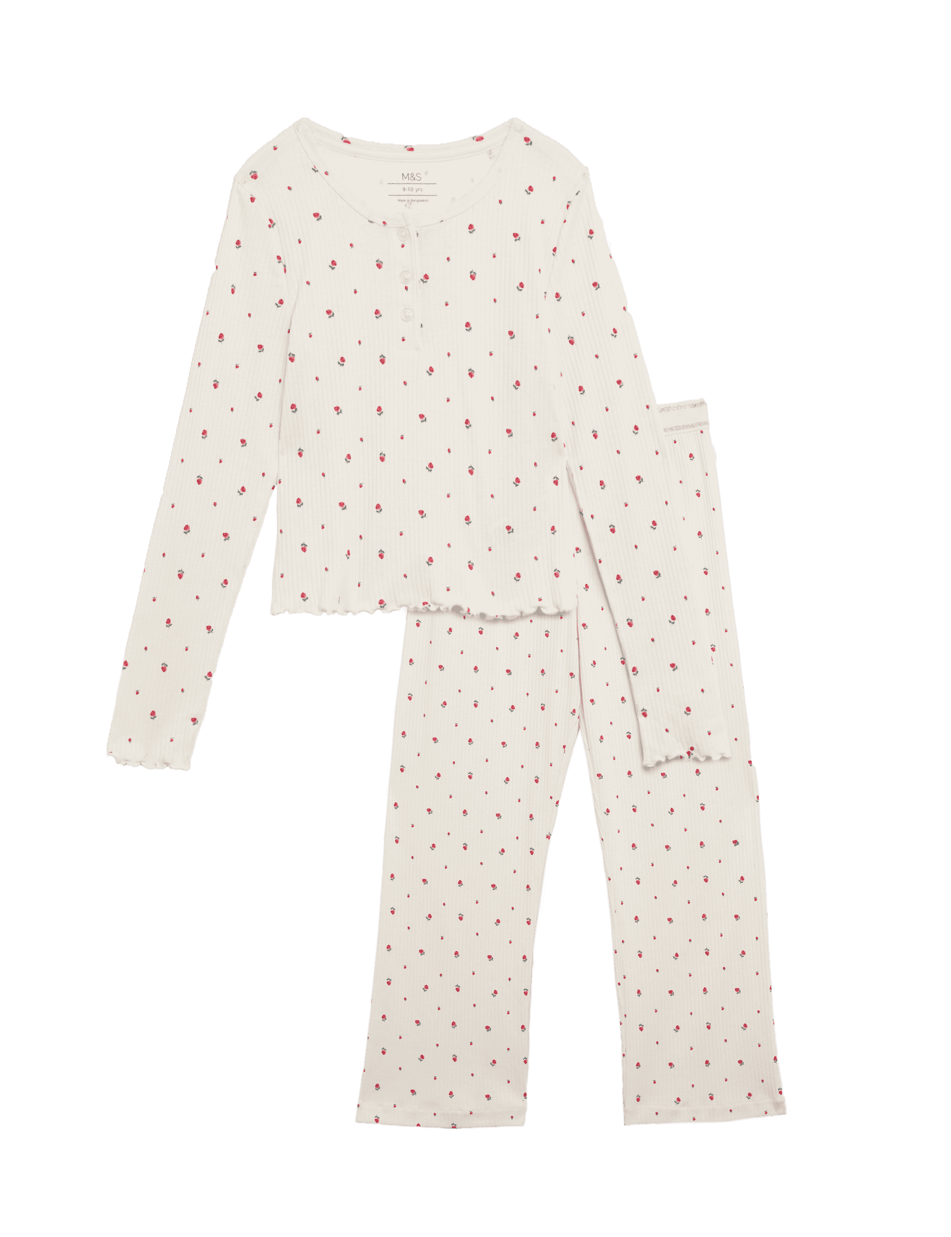 M&S Collection Girls Pure Cotton Ditsy Floral Ribbed Pyjamas (6-16 Yrs) - 12-13 - Multi, Multi