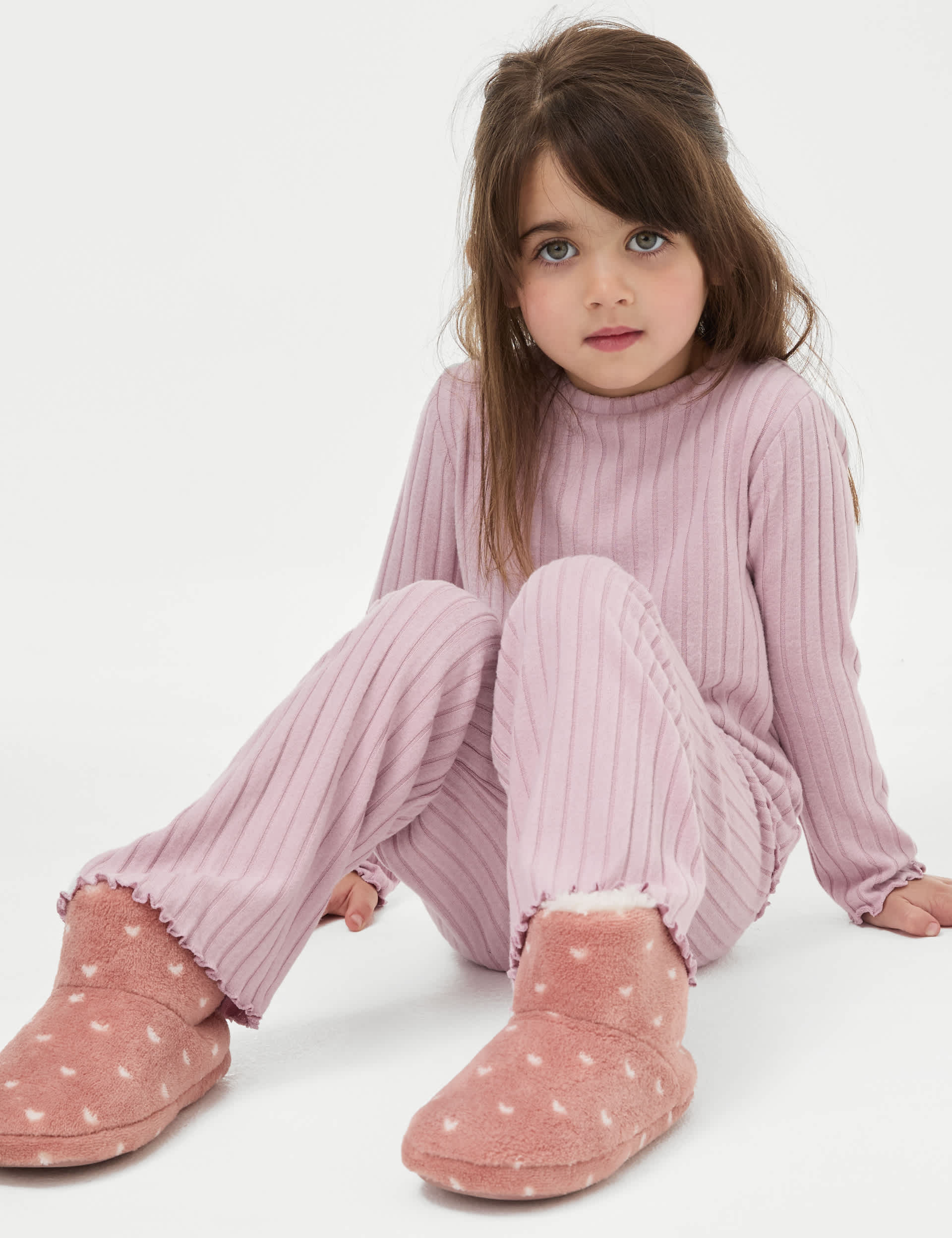 M&S Girls Cosy Ribbed Pyjamas (1-16 Yrs) - 6-7 Y - Pink Cloud, Pink Cloud