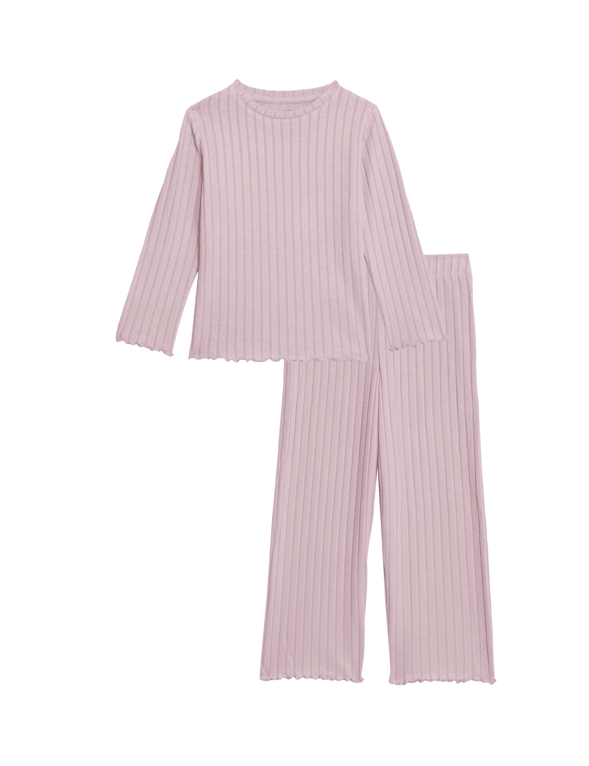 M&S Collection Girls Cosy Ribbed Pyjamas (1-16 Yrs) - 7-8 Y - Pink Cloud, Pink Cloud