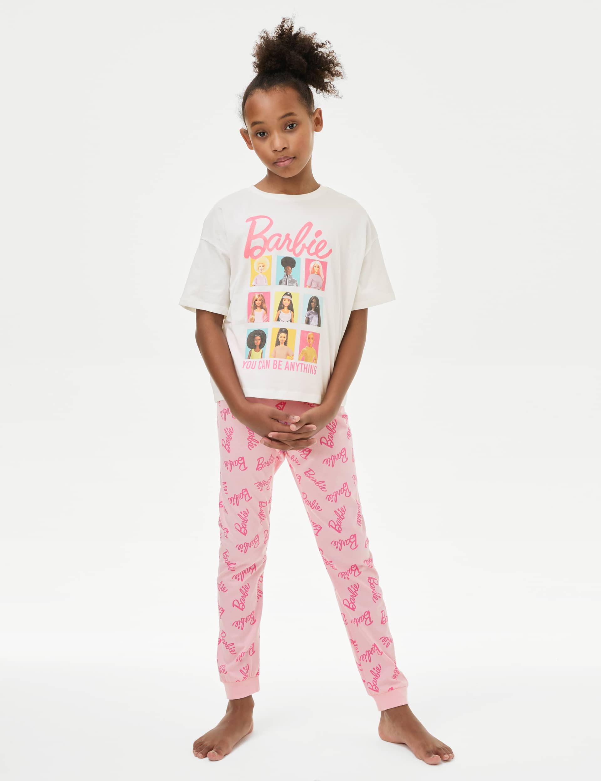 M&S Girls Pure Cotton Barbie Pyjamas (5-12 Yrs) - 5-6 Y - Pink Mix, Pink Mix